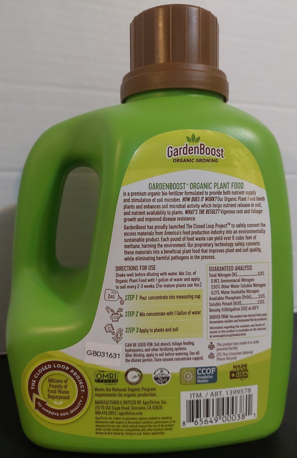 Garden Boost Organic Plant Food Liquid Concentrate 100 oz makes 50 gallons 3-3-2