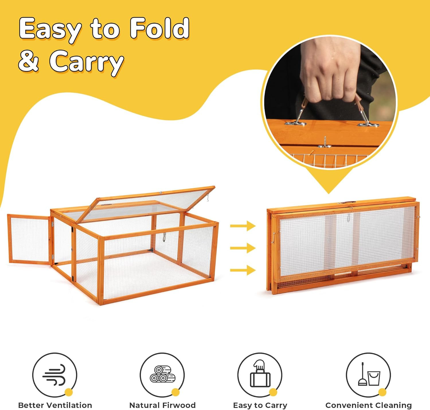 Nyeekoy Portable Chicken Coop with Uv-Proof Panel, 4X Garden Stakes, Wooden Rabb