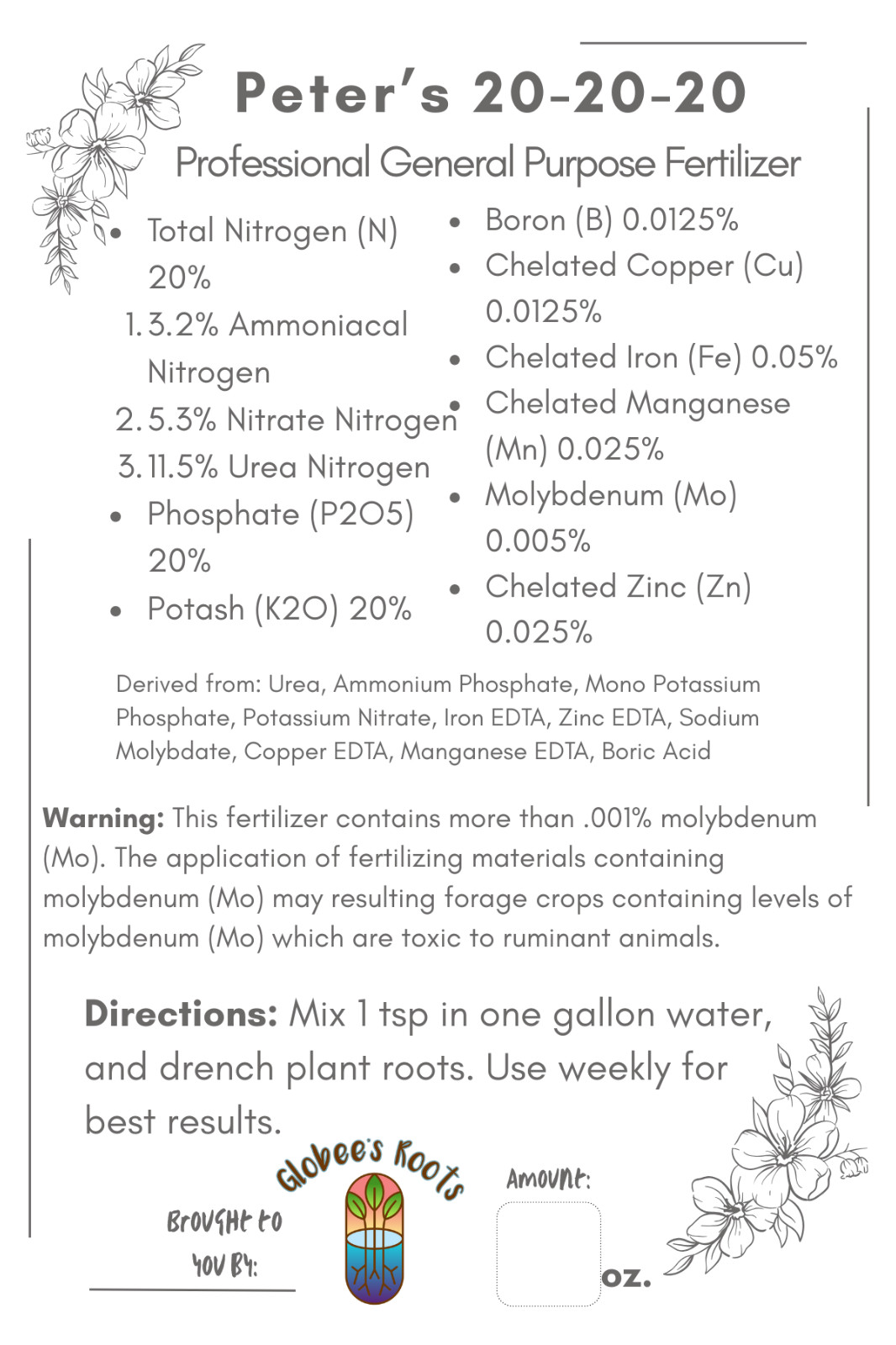 Peter’s 20-20-20 Professional General Purpose Fertilizer w/ micronutrients 16oz