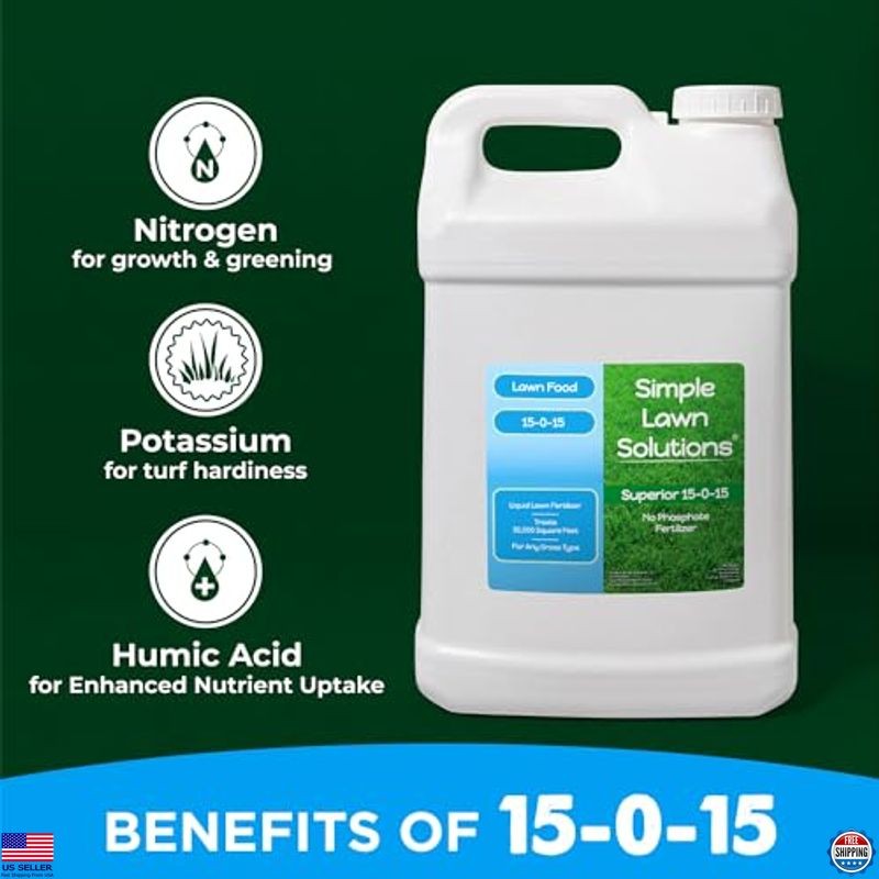 15-0-15 Liquid Lawn Fertilizer – All Season Grass Food, 2.5 Gallons Concentrate