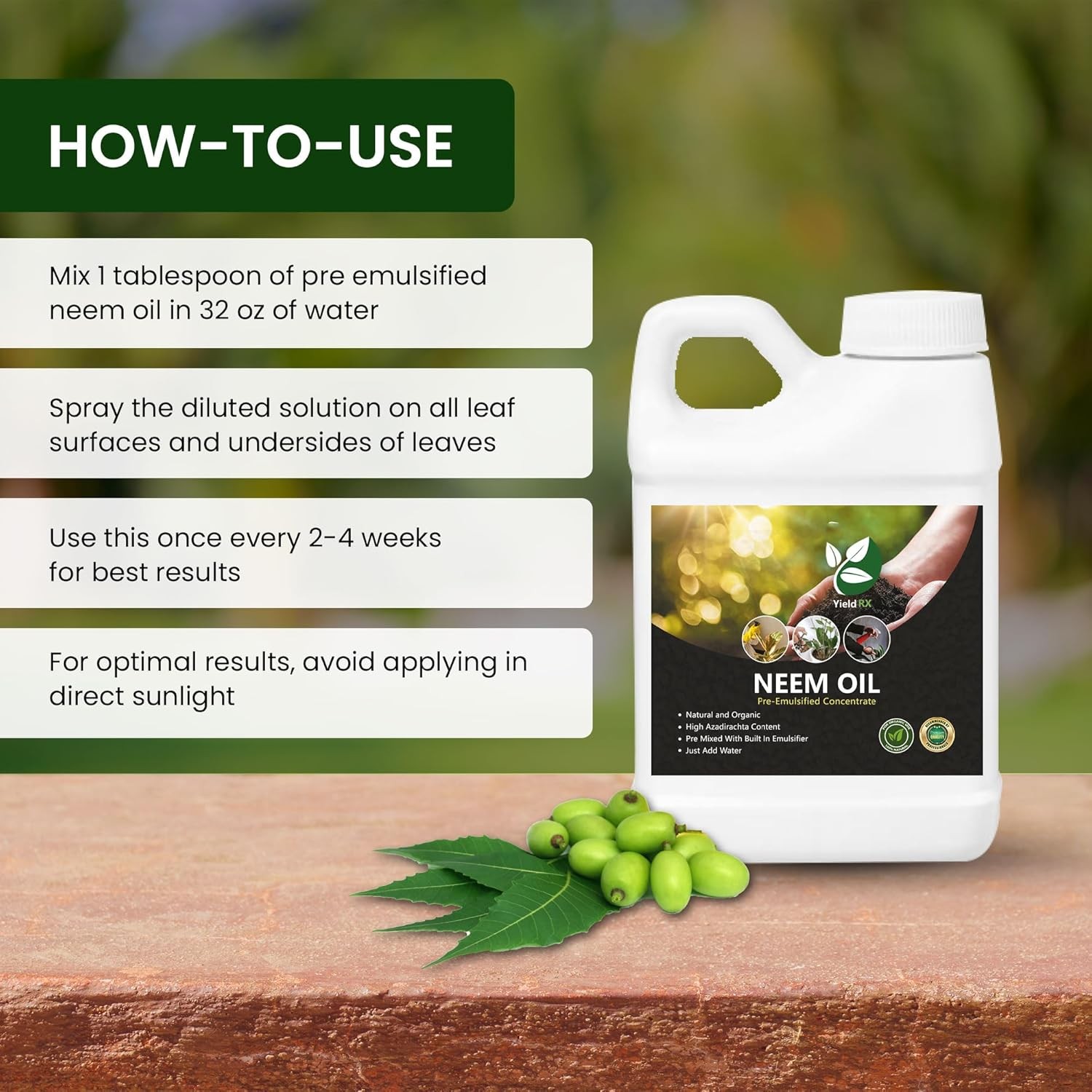 Yield RX Pre-Emulsified Neem Oil – Unscented, High Azadirachtin, Ready-to-Use