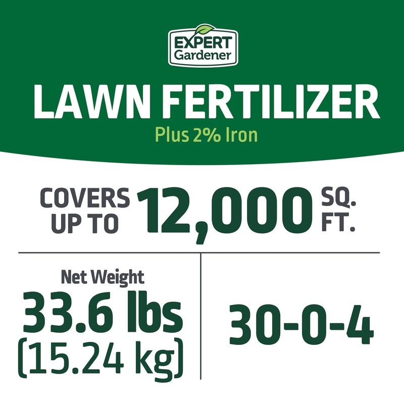 Lawn Fertilizer Plus 2% Iron Slow Release Granules 33.6 lb Feeds Grass 3 Months