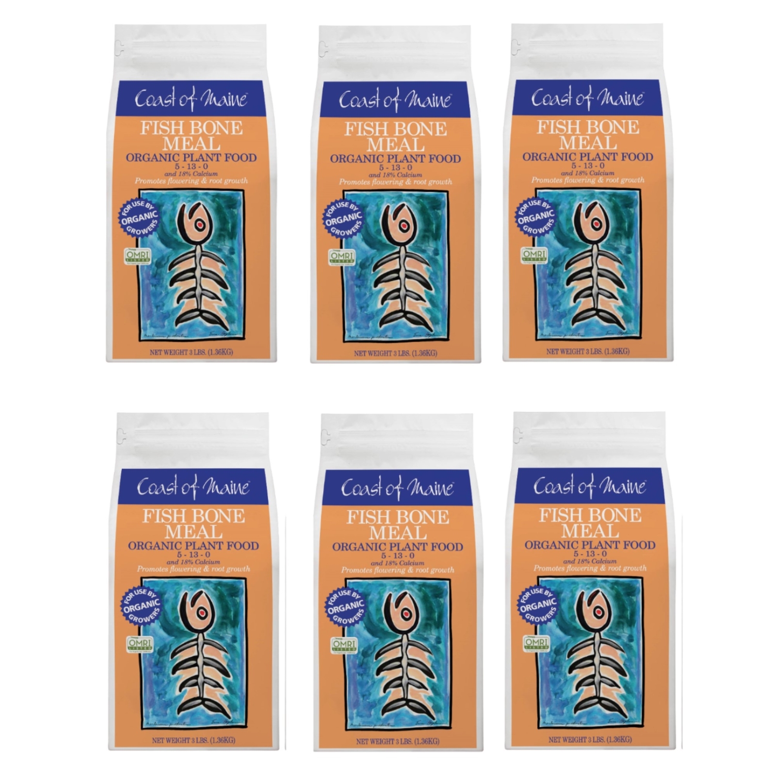 Coast of Maine Fish Bone Meal, Organic Plant Food Buds & Blooms, 3lb (6 pack)