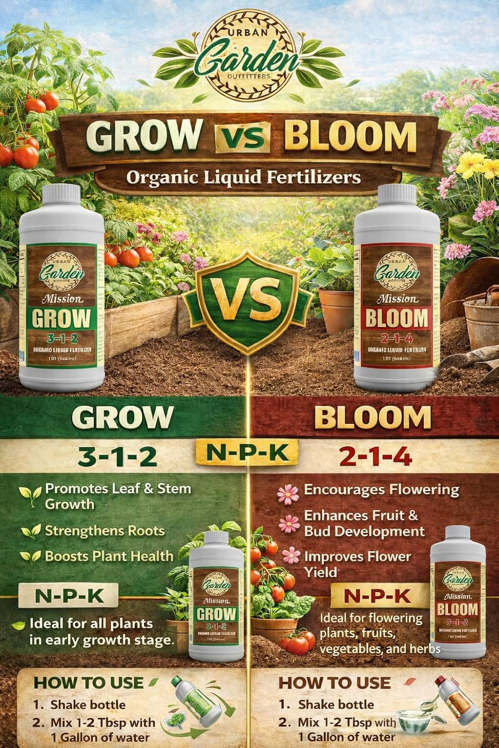 Urban Garden Outfitters Grow 3-1-2 Organic Liquid Plant Fertilizer-All-Purpose,