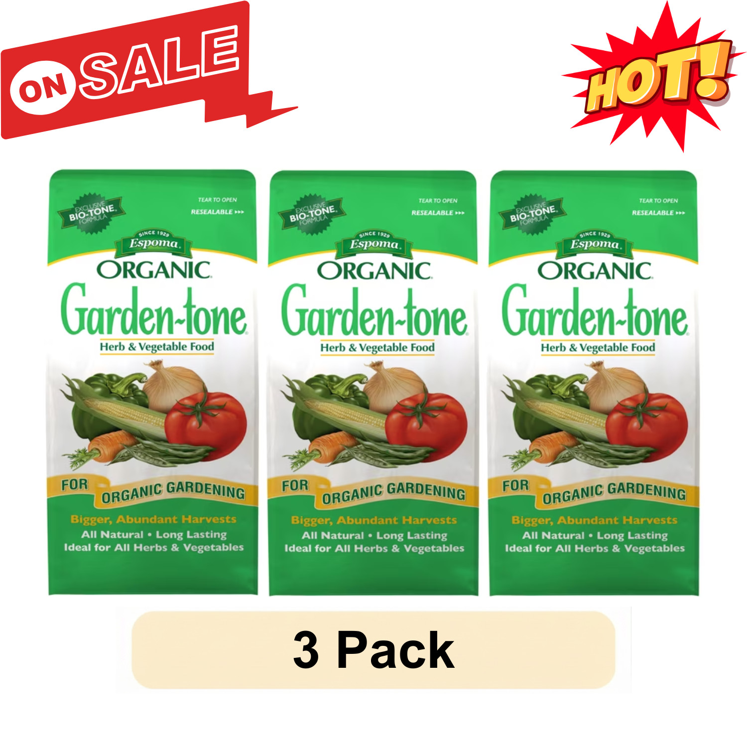 3 Pack Espoma Organic Garden-tone 3-4-4 Fertilizer 8lb Bag Plant Food Box