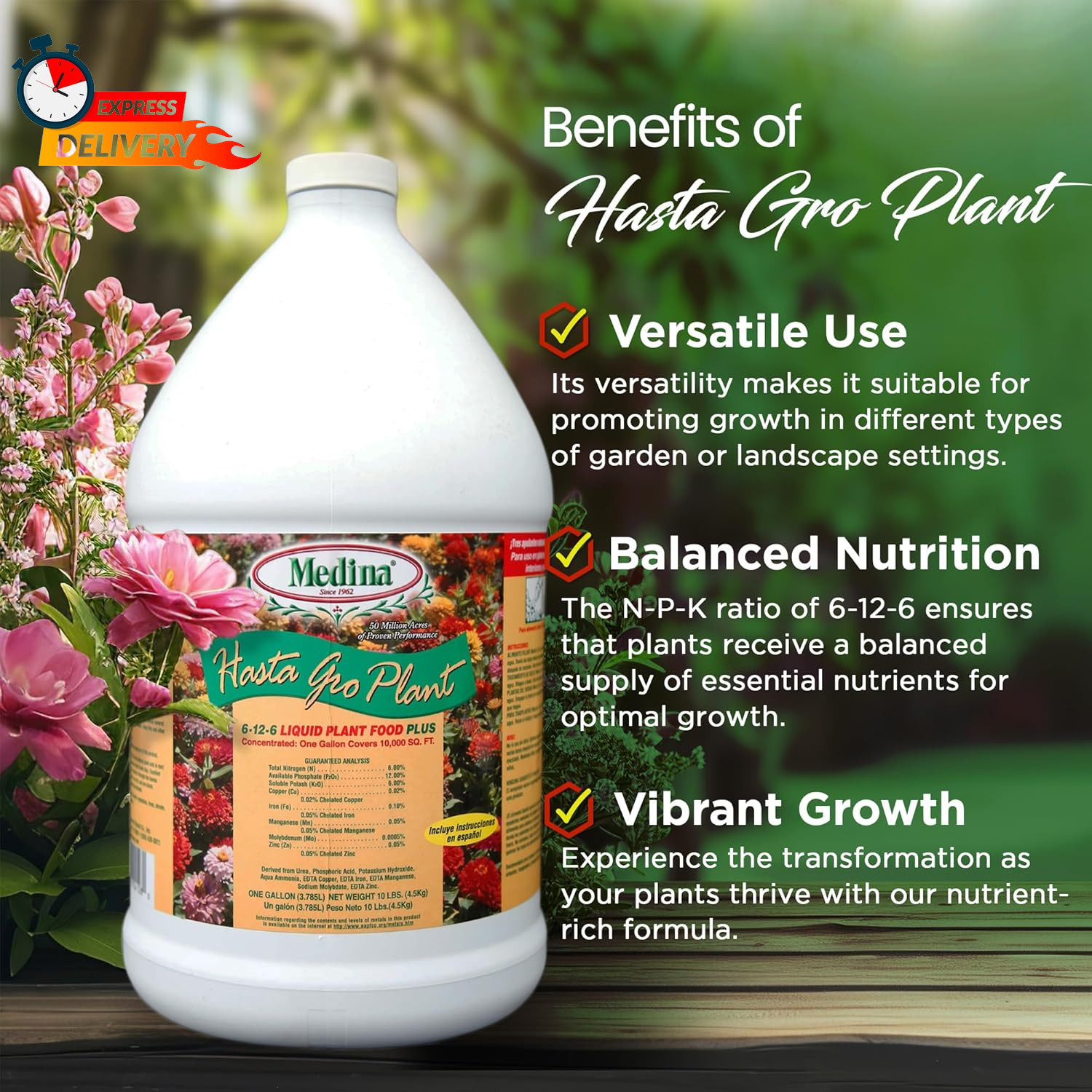 Medina HastaGro Plant Food 6-12-6 Liquid Fertilizer – Natural Plant Fertilizer f