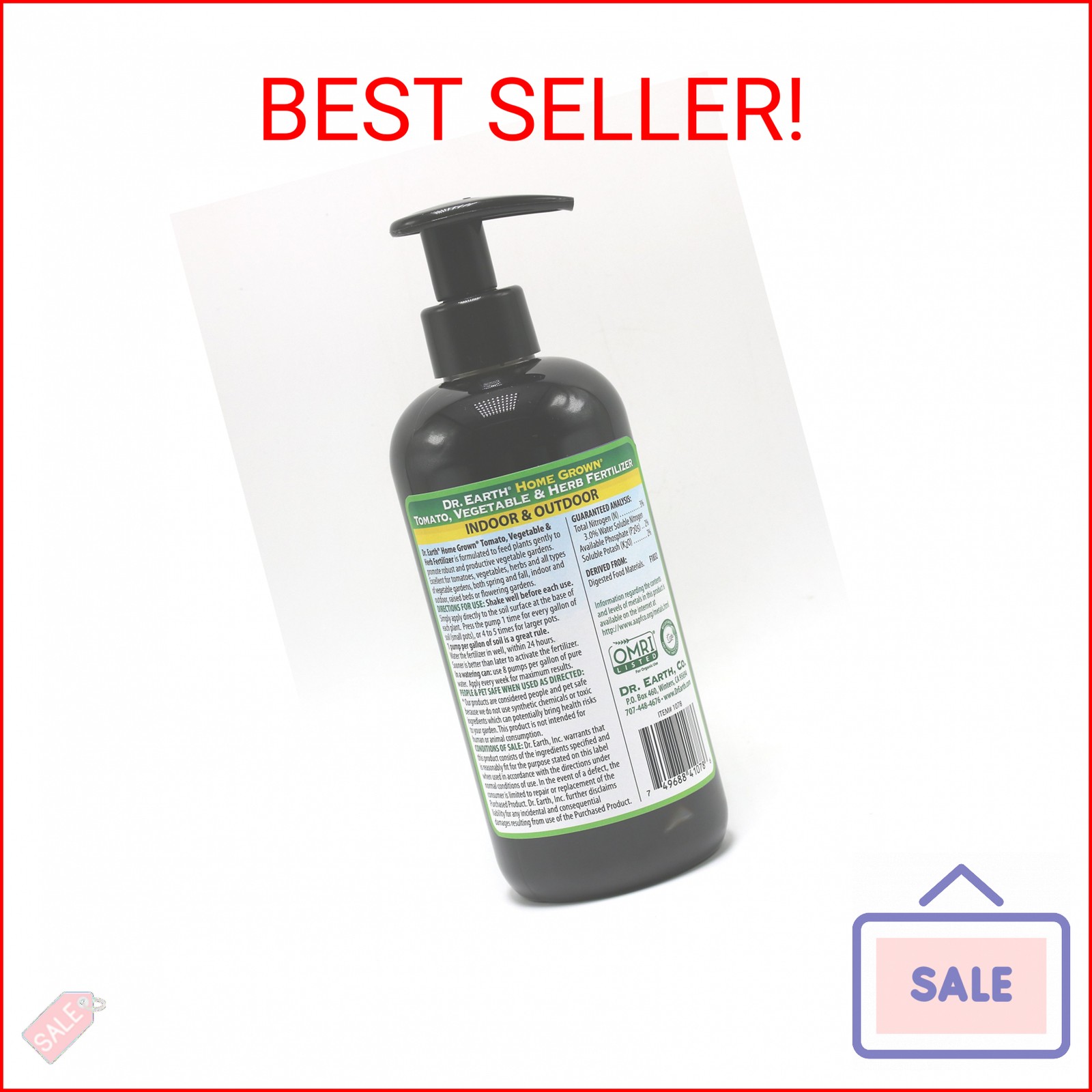 Dr. Earth 1066 Pump & Grow Home Grown Tomato, Vegetable & Herb Fertilizer 8 oz,
