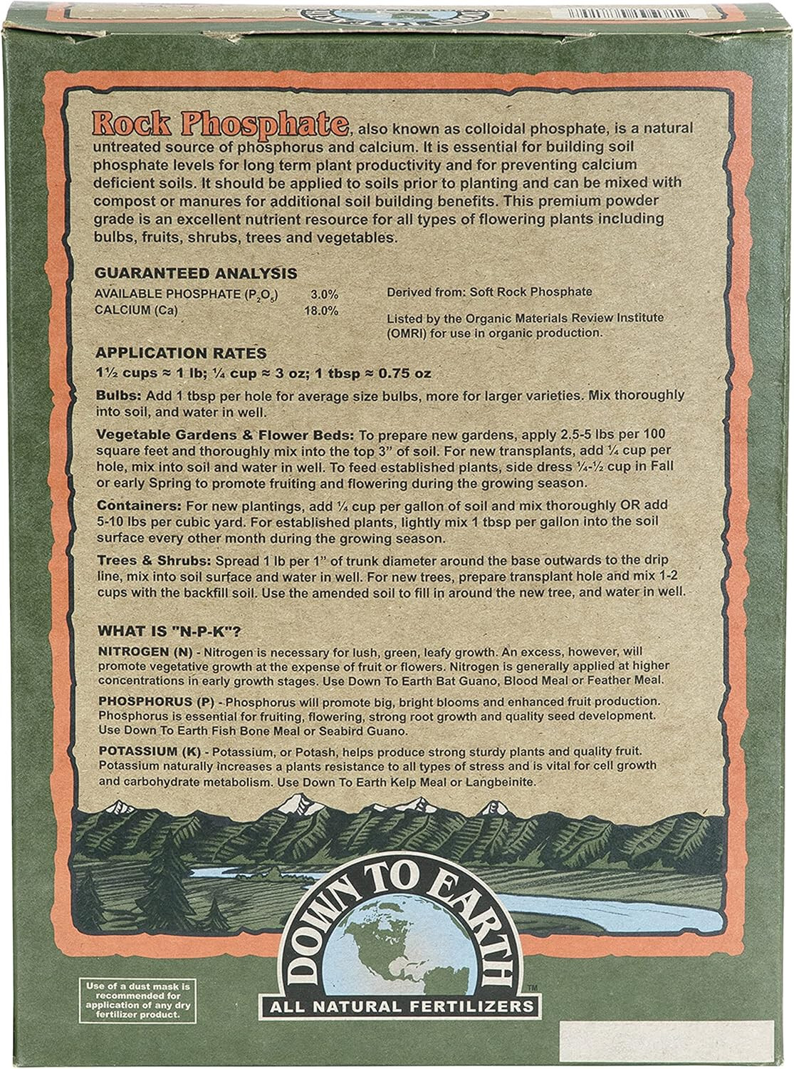 Down to Earth Organic Rock Phosphate Fertilizer 0-3-0, 5 lb