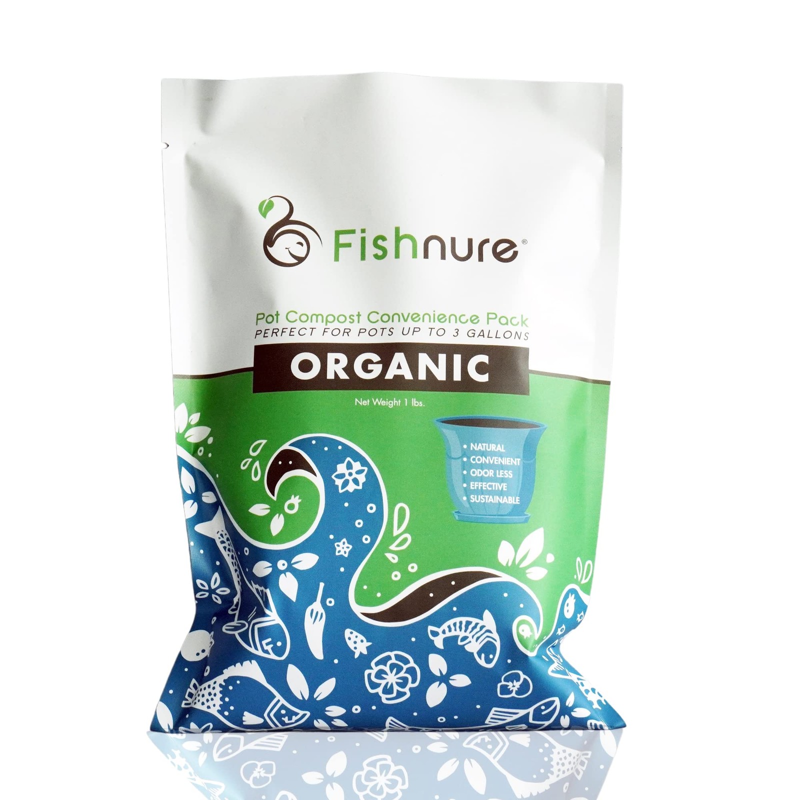 Fishnure 1 Pound Convenience Pack – 1 Pot 1 Bag – Odorless Organic Humus Compost