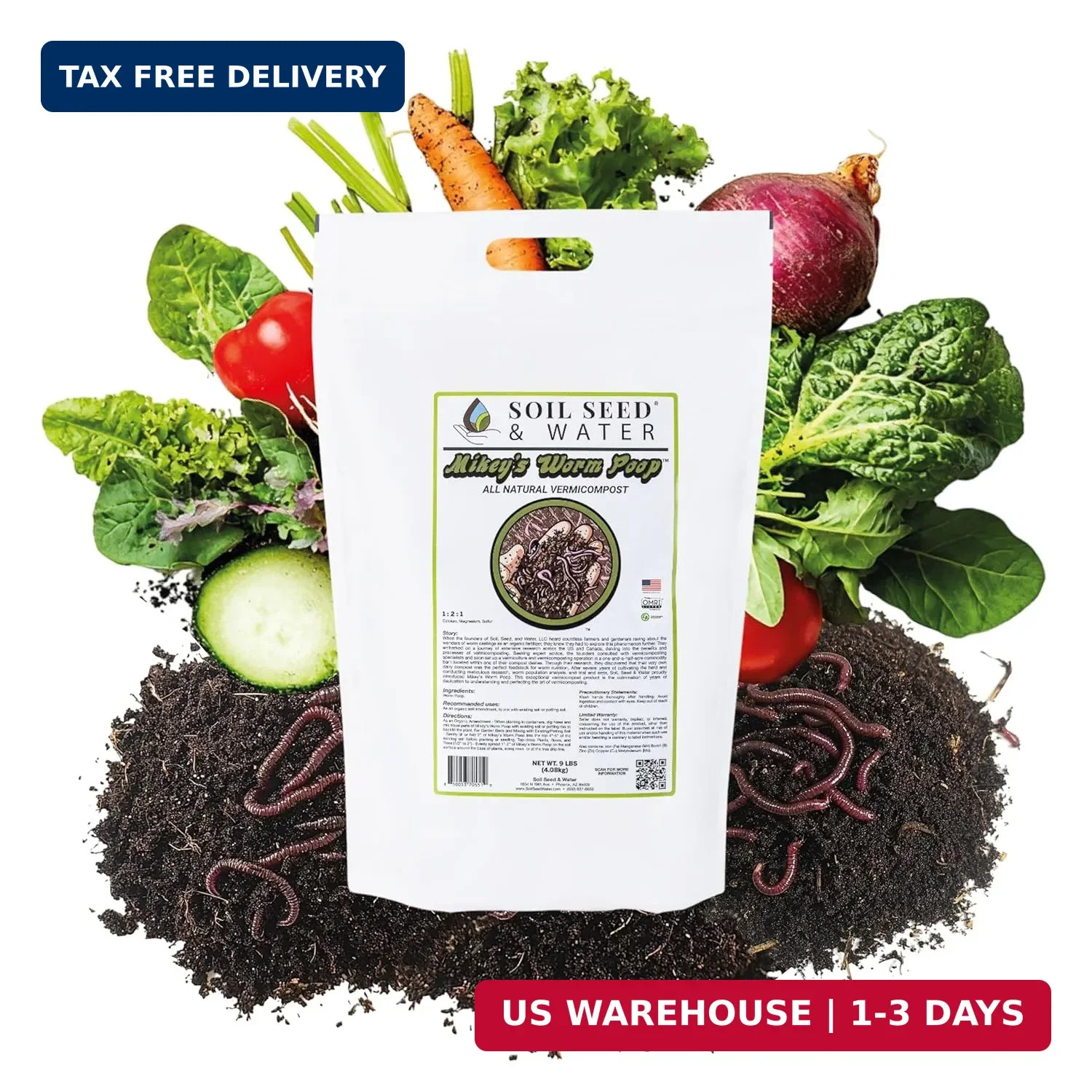 Soil Seed & Water Mikey’s Worm Poop – Organic Dairy Vermicompost Fertilizer Worm