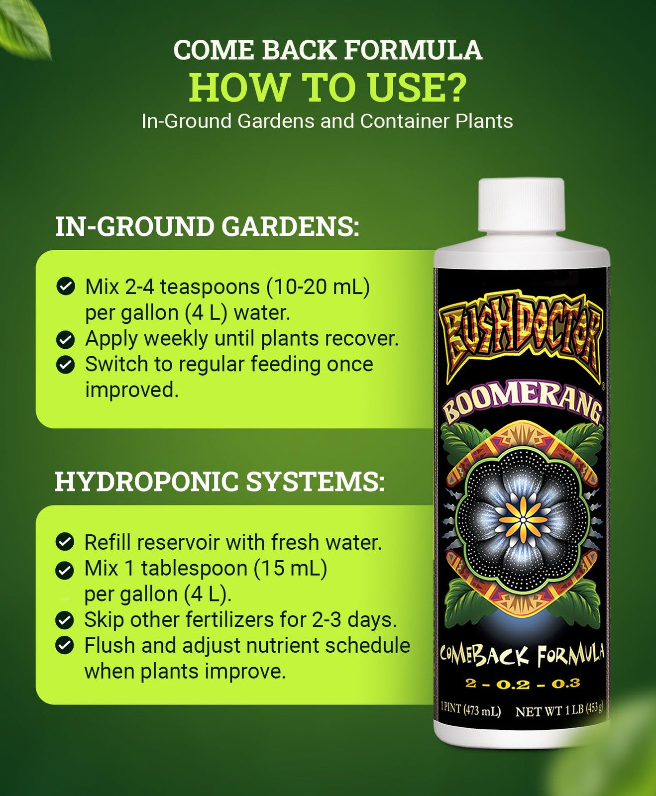 Bushdoctor Boomerang Fertilizer 1 Pint Root Booster for Stressed Plants