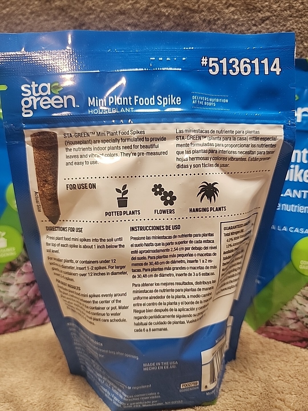 Lot of 3: STA-GREEN Mini Plant Food Spike Houseplant – 18 Spikes Per Pack