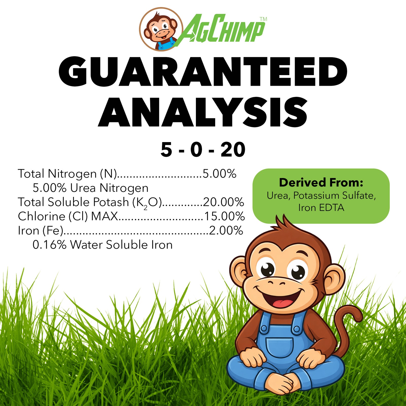 AgChimp 5-0-20 with 2% Iron Professional Turf Fertilizer, 16lbs