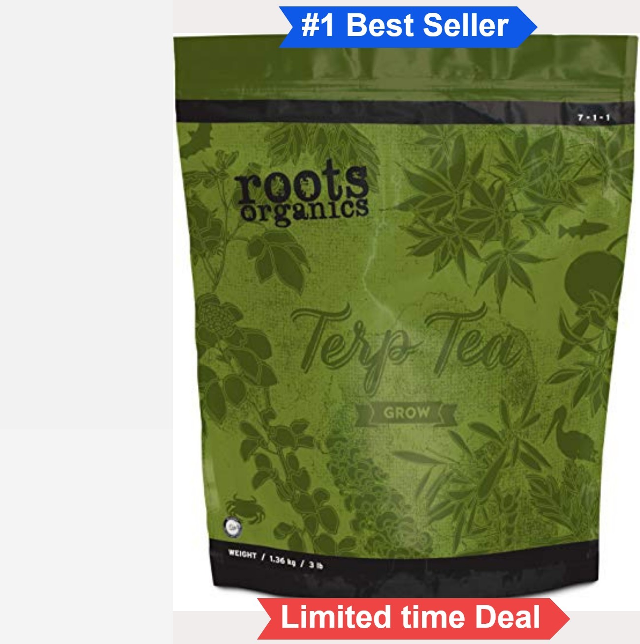 Organic Fertilizer 7-1-1 NPK Terp Tea Grow 3lb Micronized with Mycorrhizae