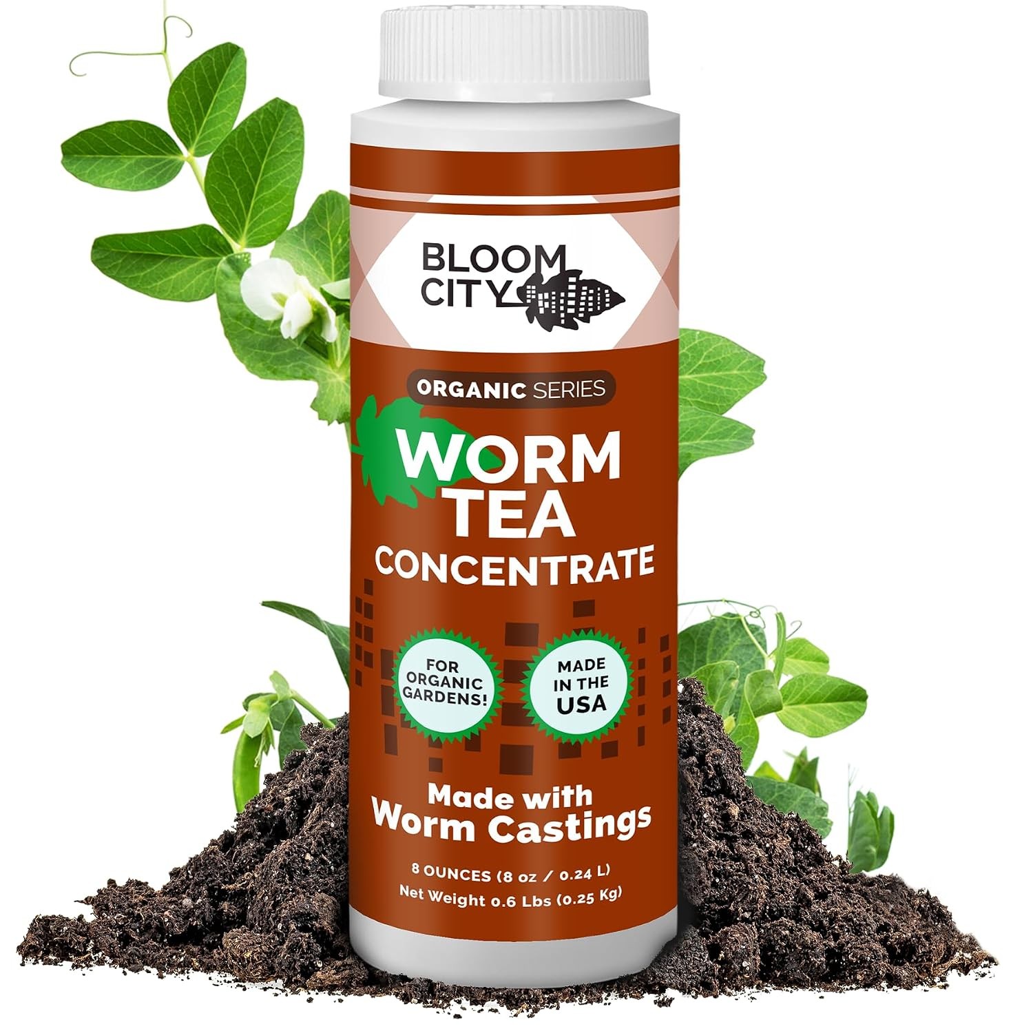 Organic Earthworm Tea Concentrate, Soil Microbe Booster, 8oz | For Compost & Pla