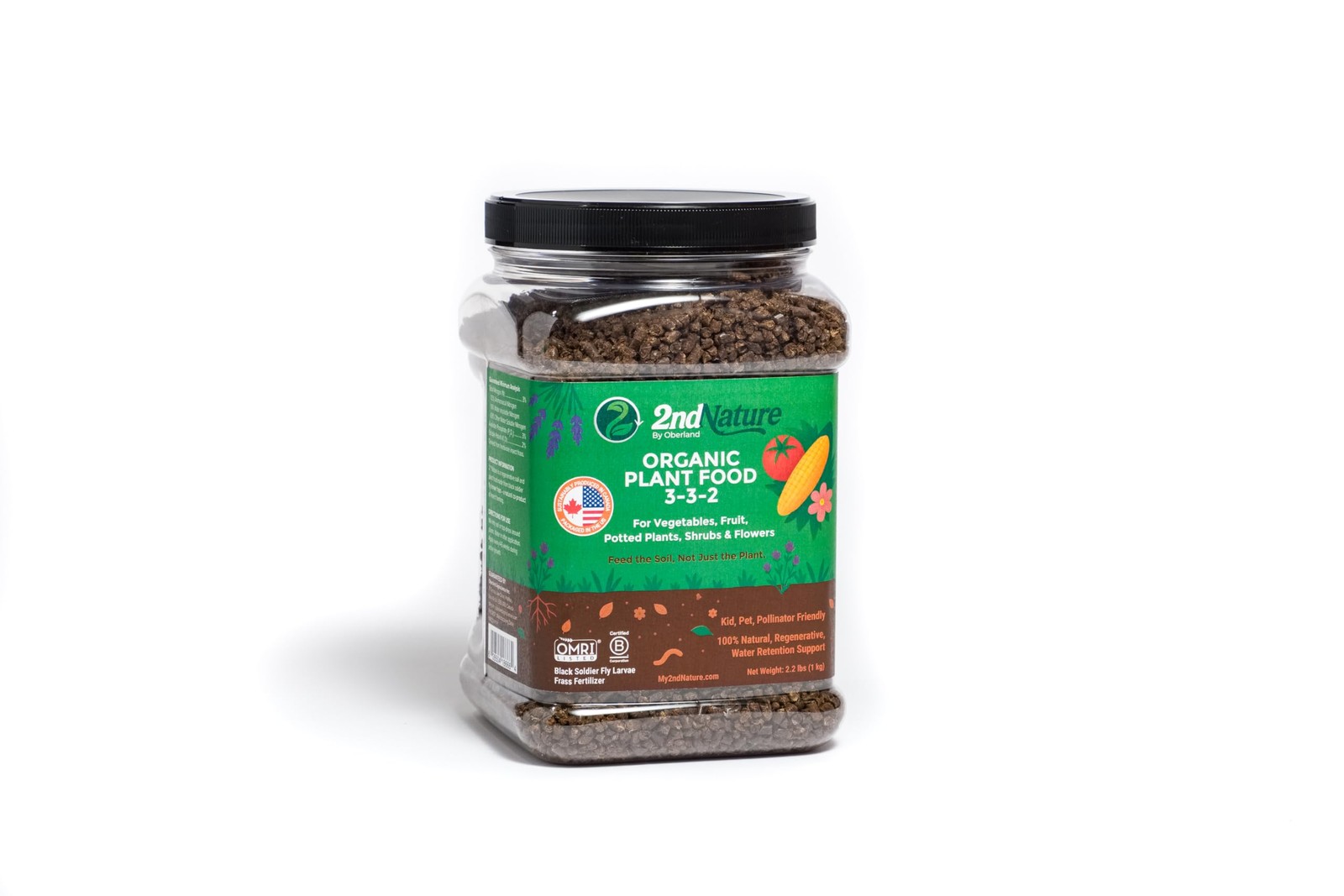 2nd Nature Organic Plant Food – BSFL Frass Pellets 2.2LB Shake-n-Spread Conta…