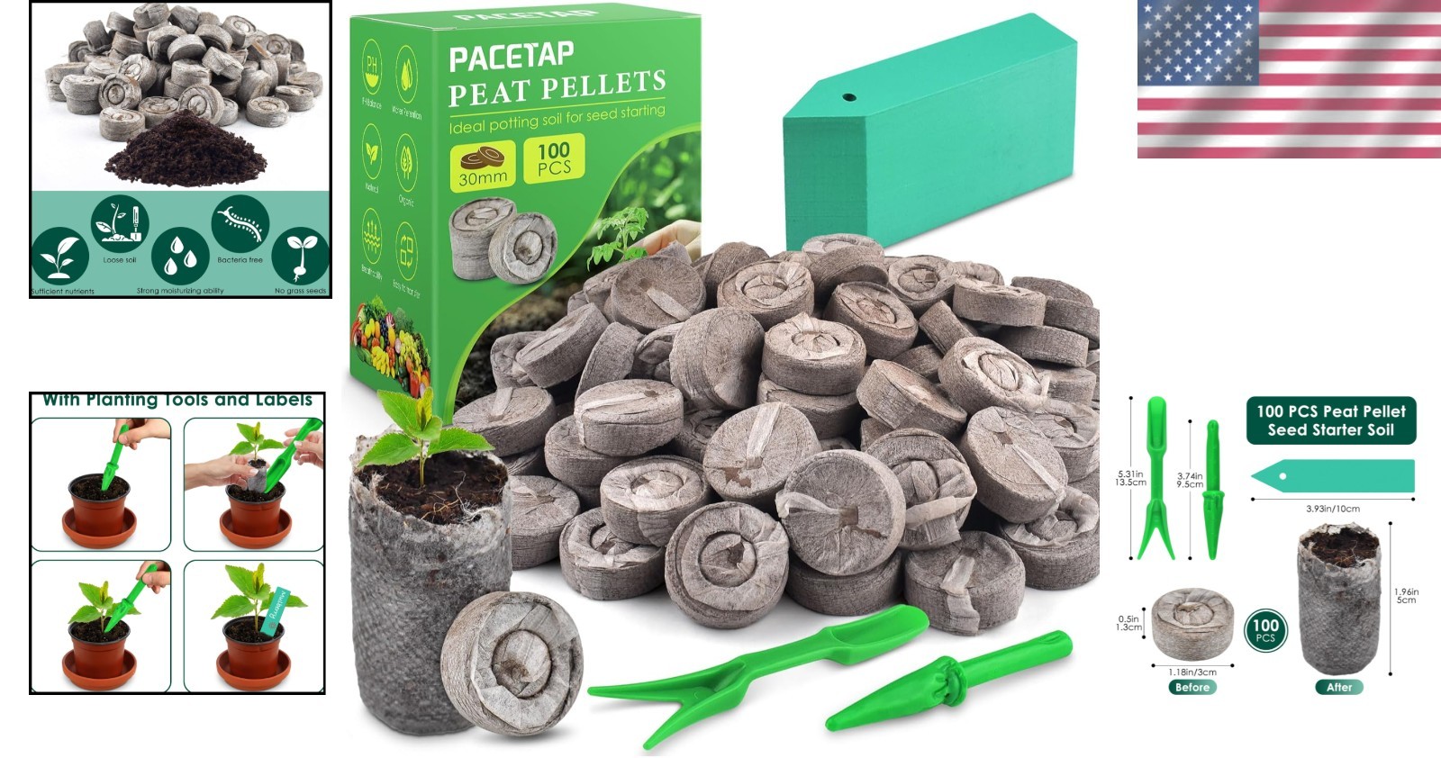 100 Pcs 30Mm Peat Pellets Seed Starter Soil Pods Plugs for Vegetable Seedling