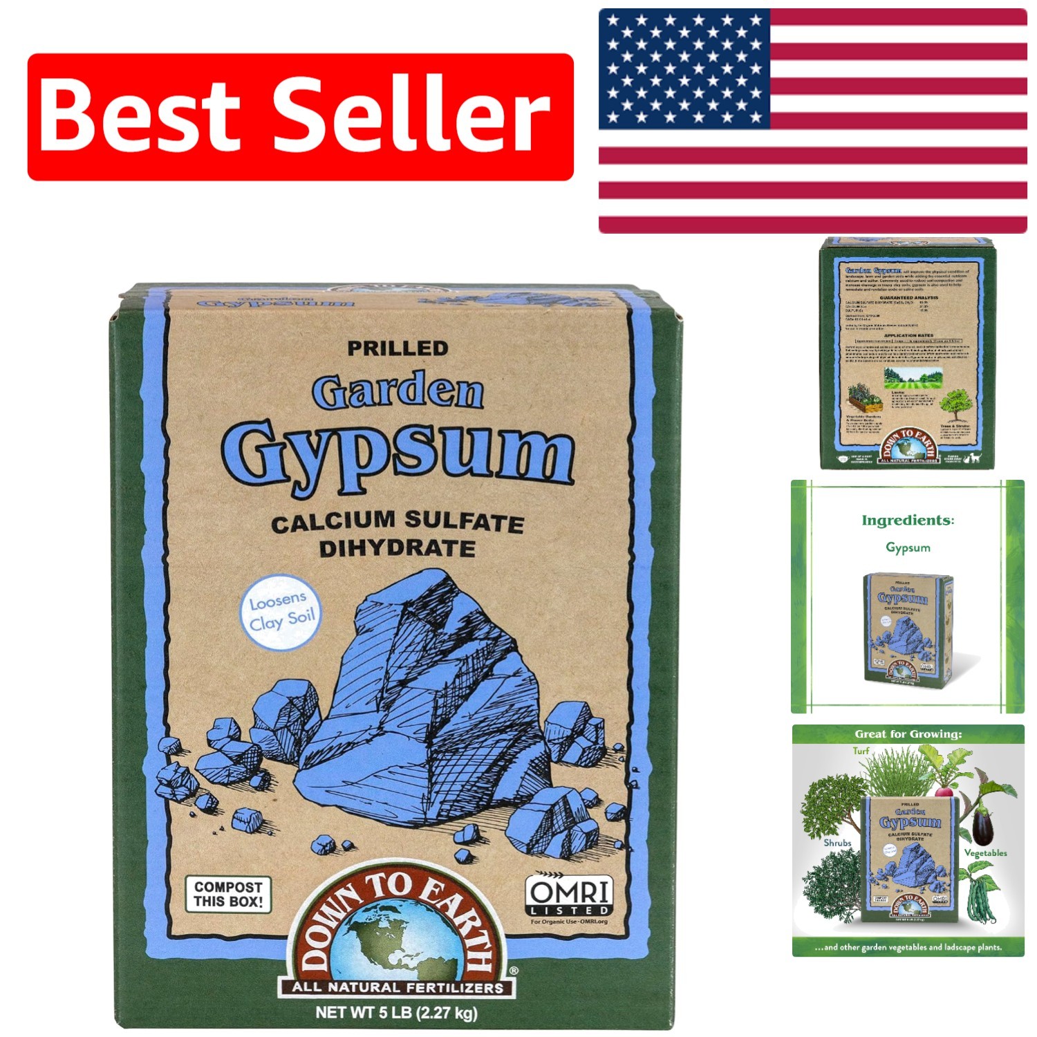 Organic Prilled Garden Gypsum – 5 lb Calcium Sulfate for Clay Soil Improvement