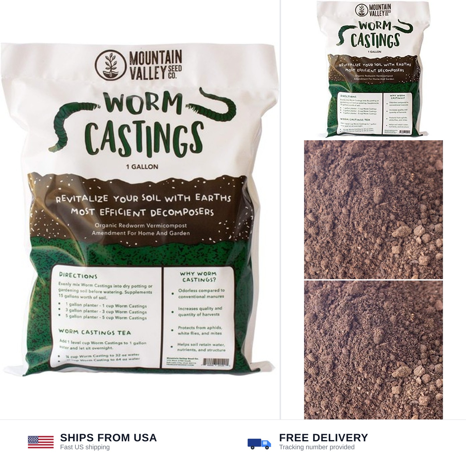 Earth Worm Castings – Organic Red Worm Compost Soil Amendment – .13 Cubic Foo…