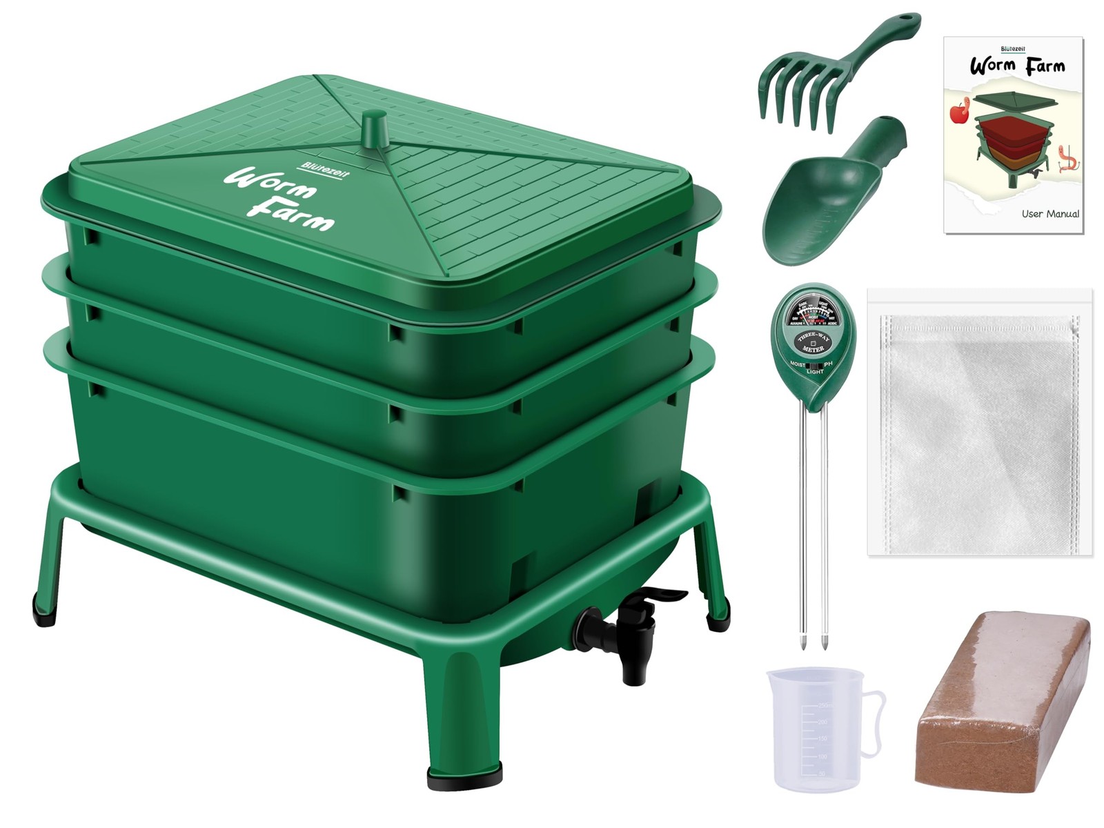 Blütezeit 3-Tray Worm Composter, 32QT Worm Farm with Compost Worms Starter Ki…