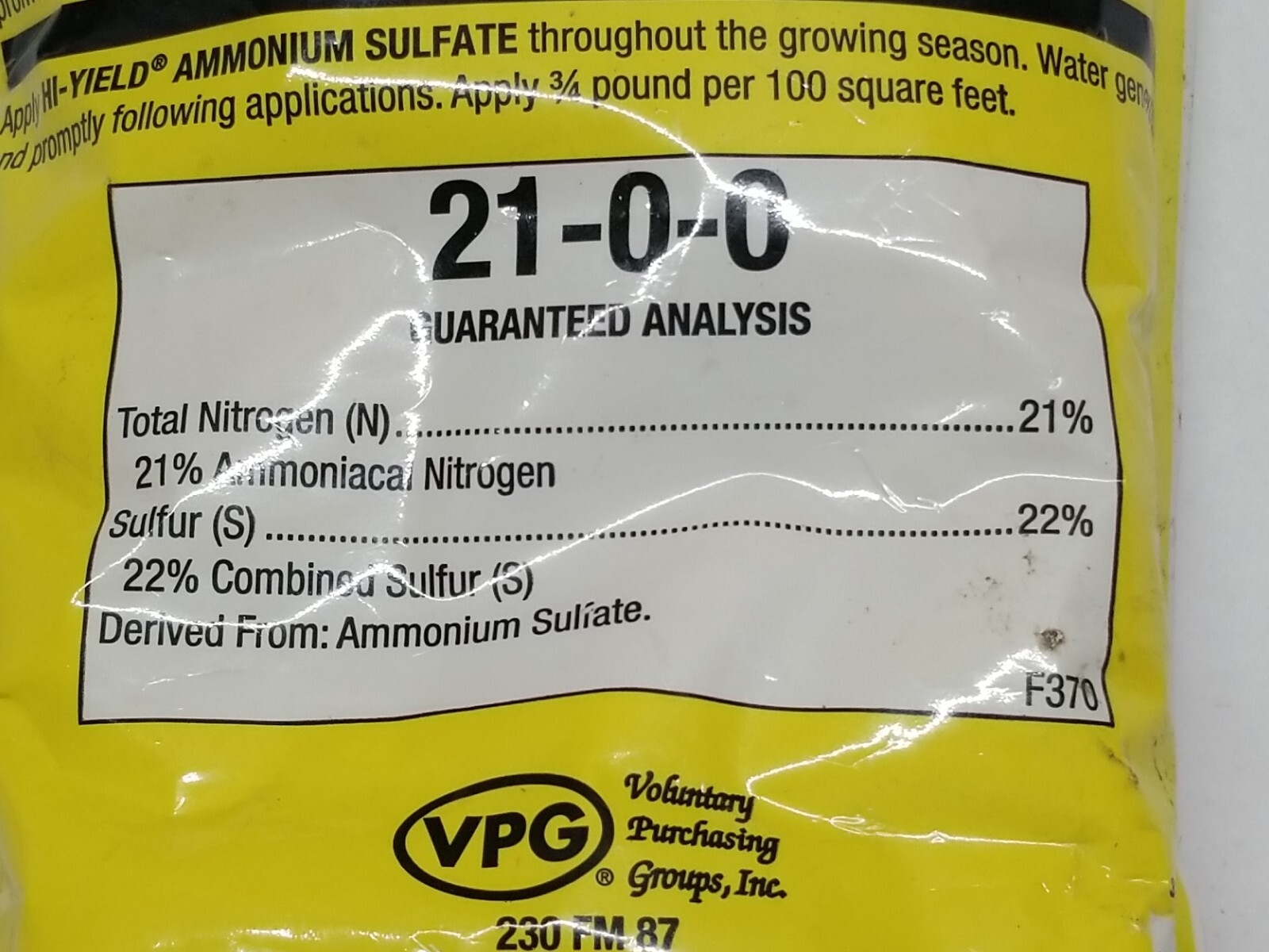 Hi-Yield Ammonium Sulfate 32177 VPG FERTILOME 4lb Bag Nitrogen Sulfur 21-0-0