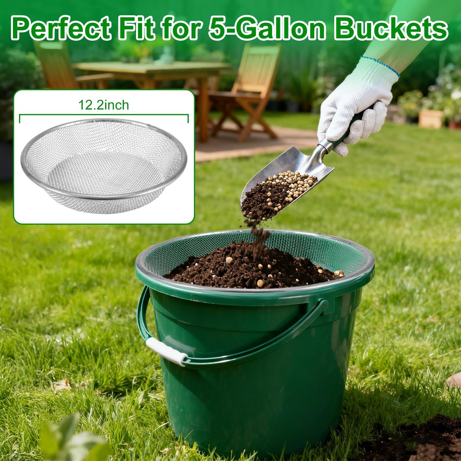 2 Pack Soil Sifter for Gardening – Rock Compost Sand Sifter Fits 5-Gallon Buc…