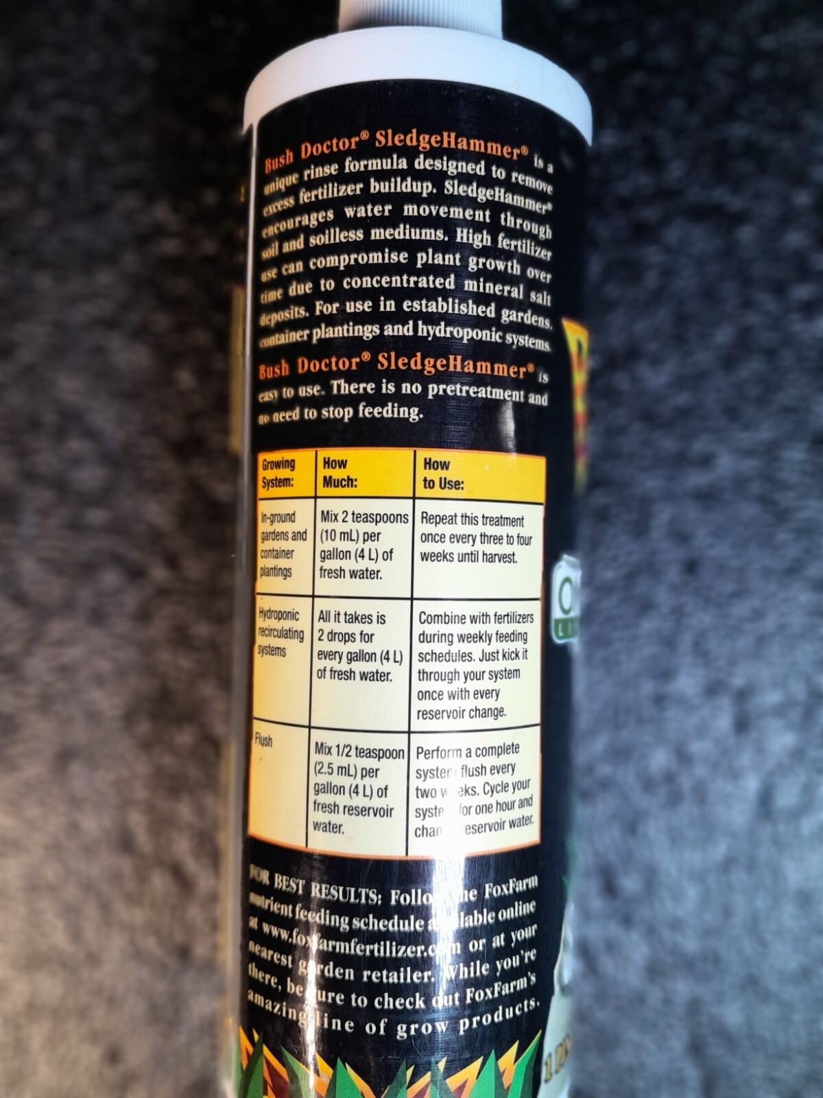 Fox Farm Bush Doctor 1 Pint Sledge Hammer Nutrient Rinse for Plants Cleans Roots