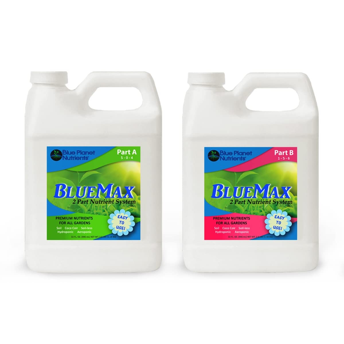 BlueMax 2 Part Fertilizer (32 oz Jugs) Quart | Complete Plant Food Base Nutrient