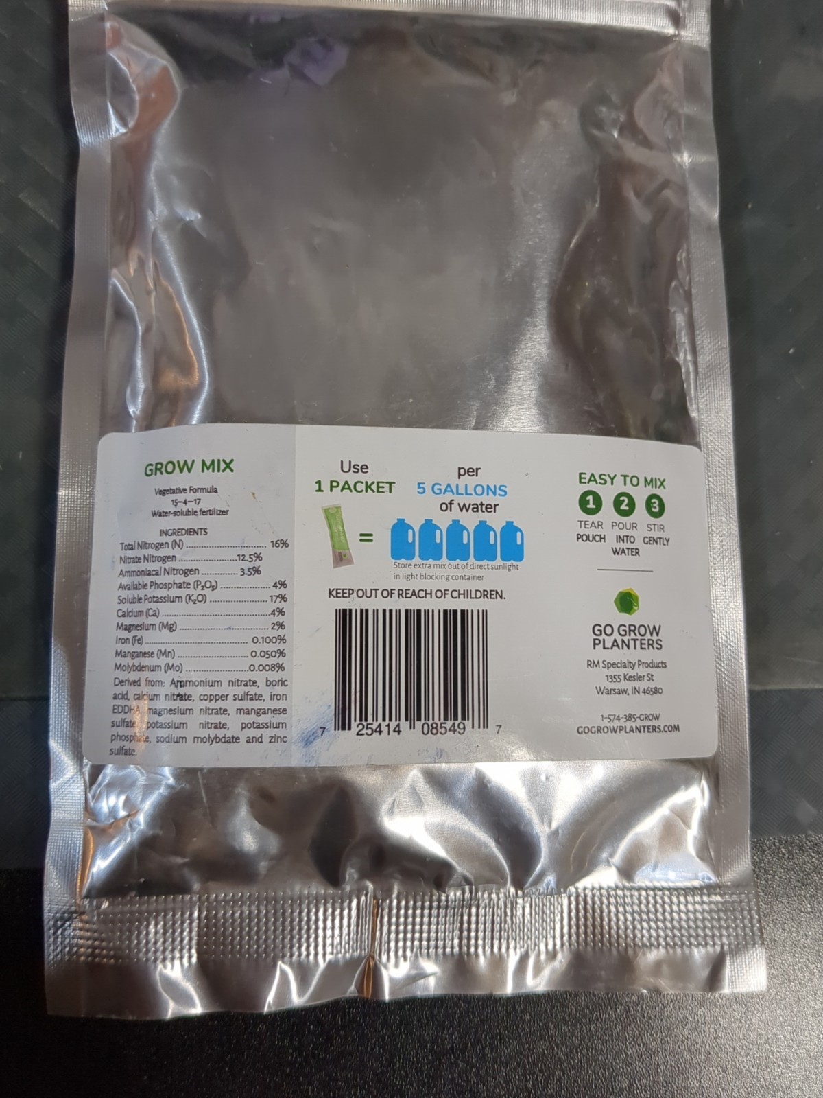 5 Pks Go Grow Hydroponic Nutrients for All Veggies & Plants 5 Gallon #G3