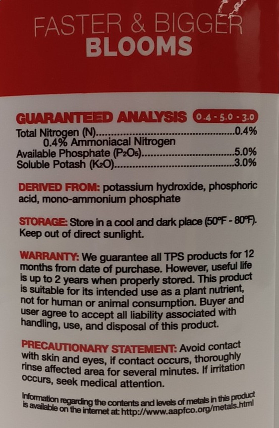 Bloom Bud Builder & Flower Hardener Plant Nutrient and Supplement Gallon