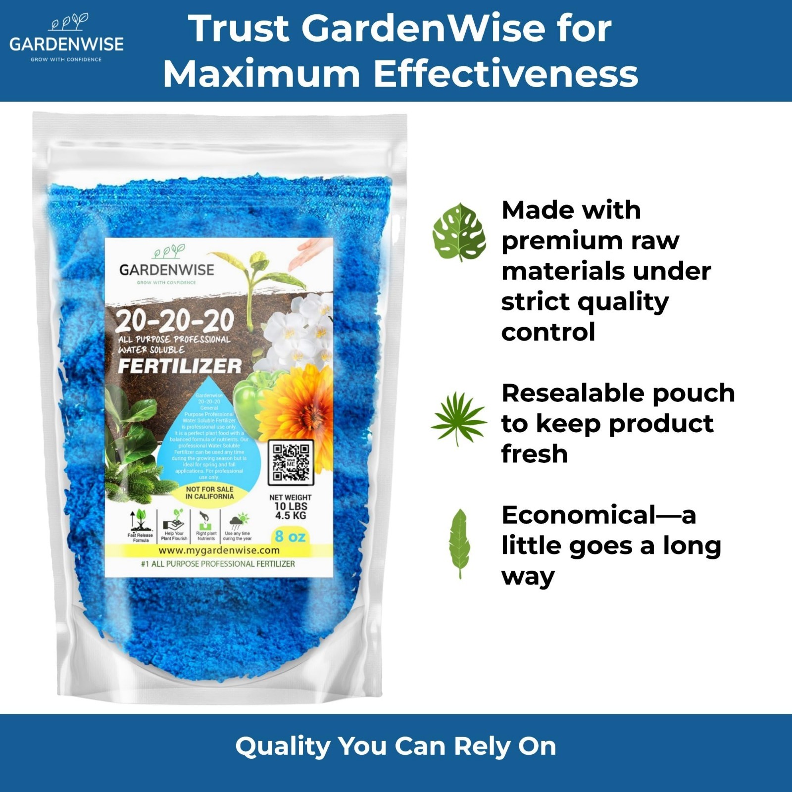 Water-Soluble 20-20-20 Fertilizer Powder for Indoor/Outdoor Plants, 2 Quarts