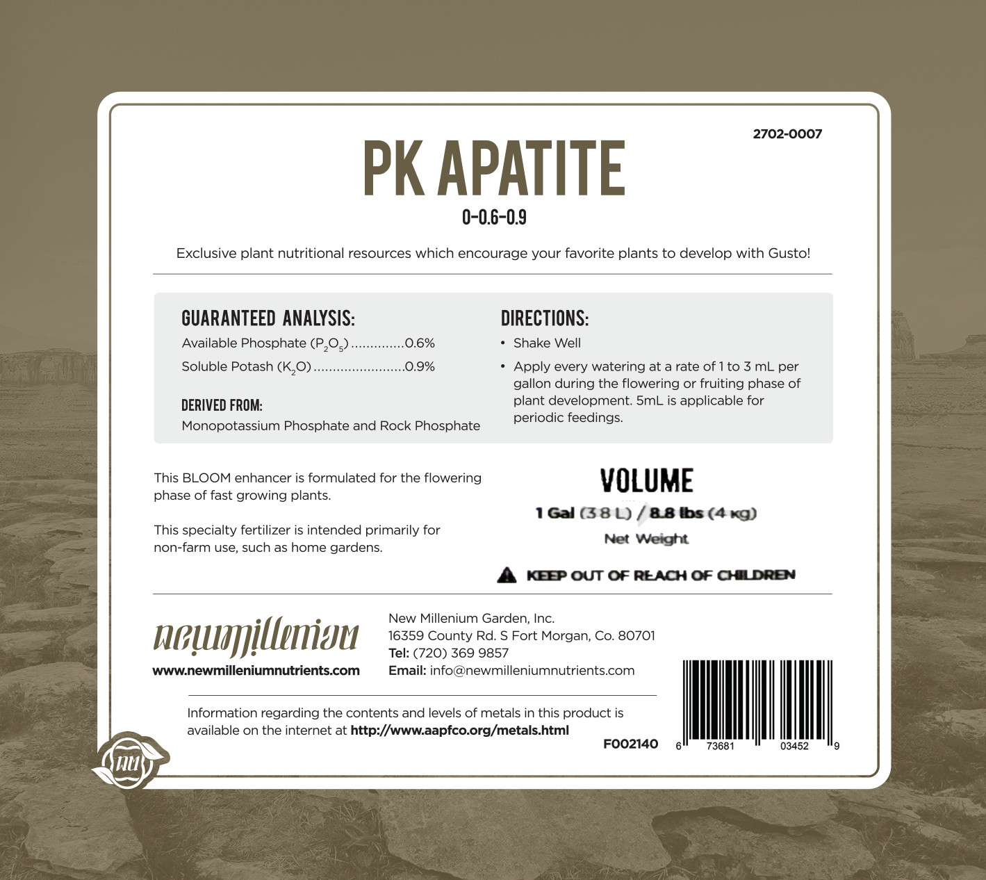 PK Apatite Bloom and Fruit Enhancer 128 fl oz by New Millenium Nutrients