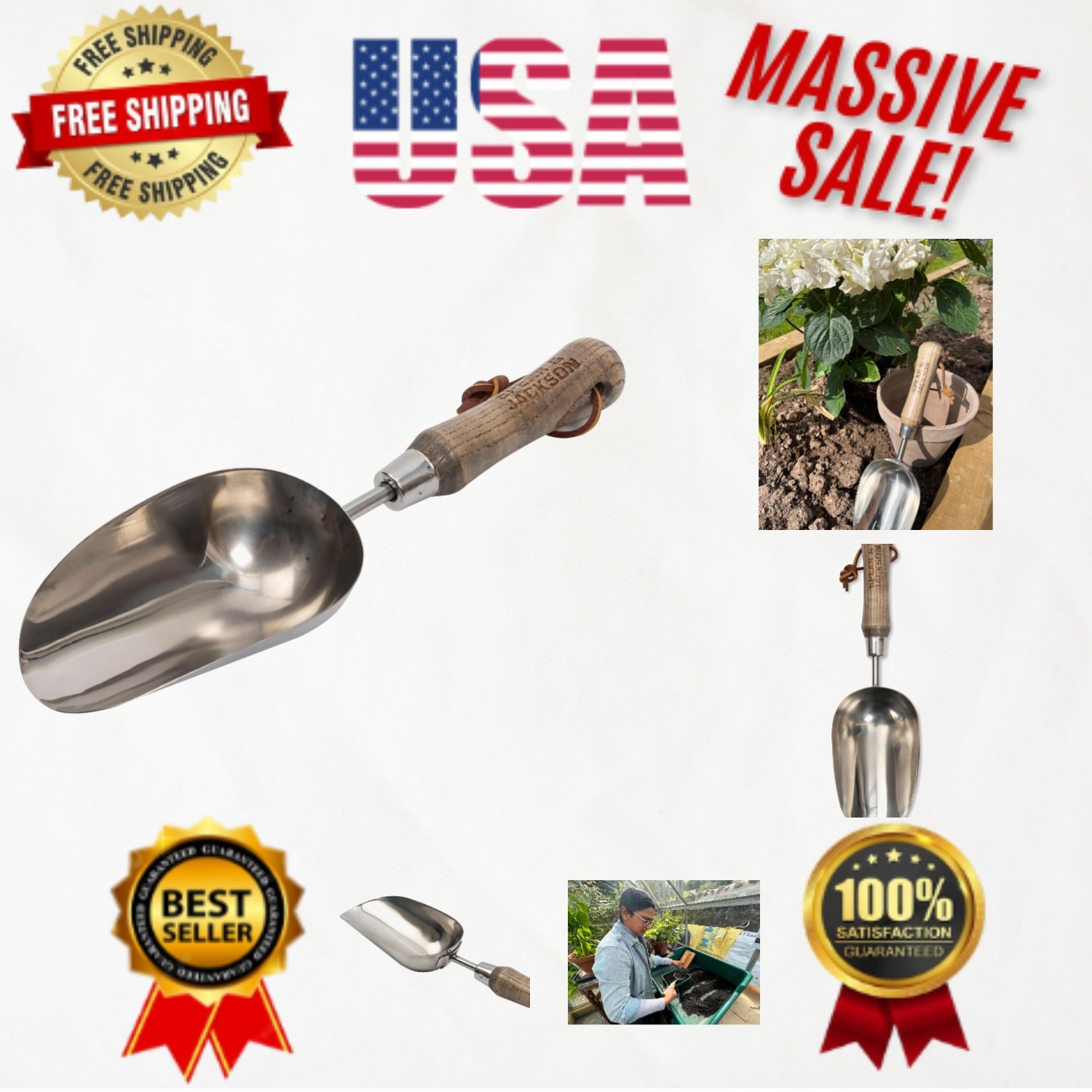 Traditional Stainless Steel Soil Scoop with Deep Dish – Efficient Gardening Tool