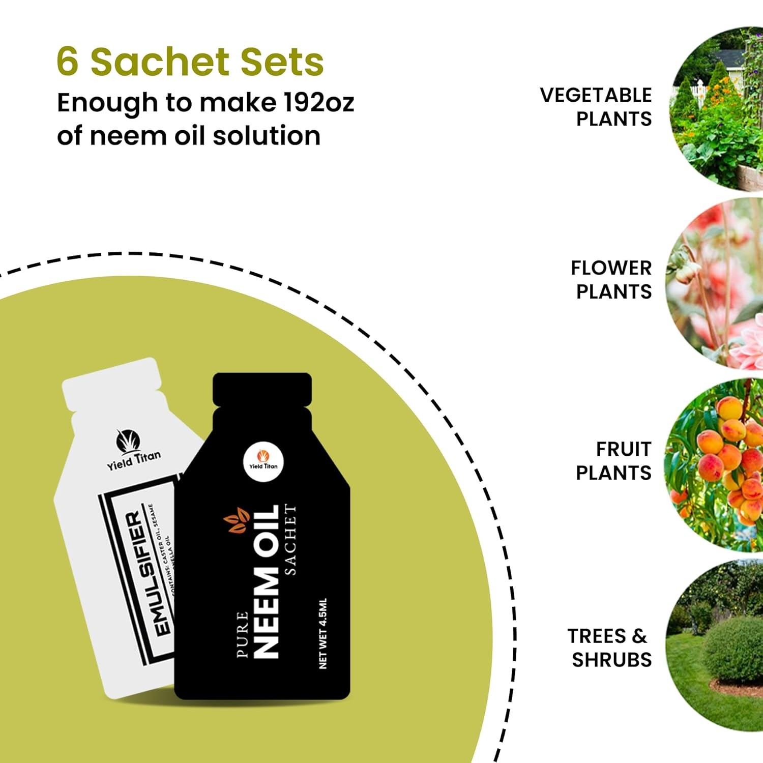 Yield Titan Neem Oil & Emulsifier Sachets (6+6) for Garden Plants Indoor/Out