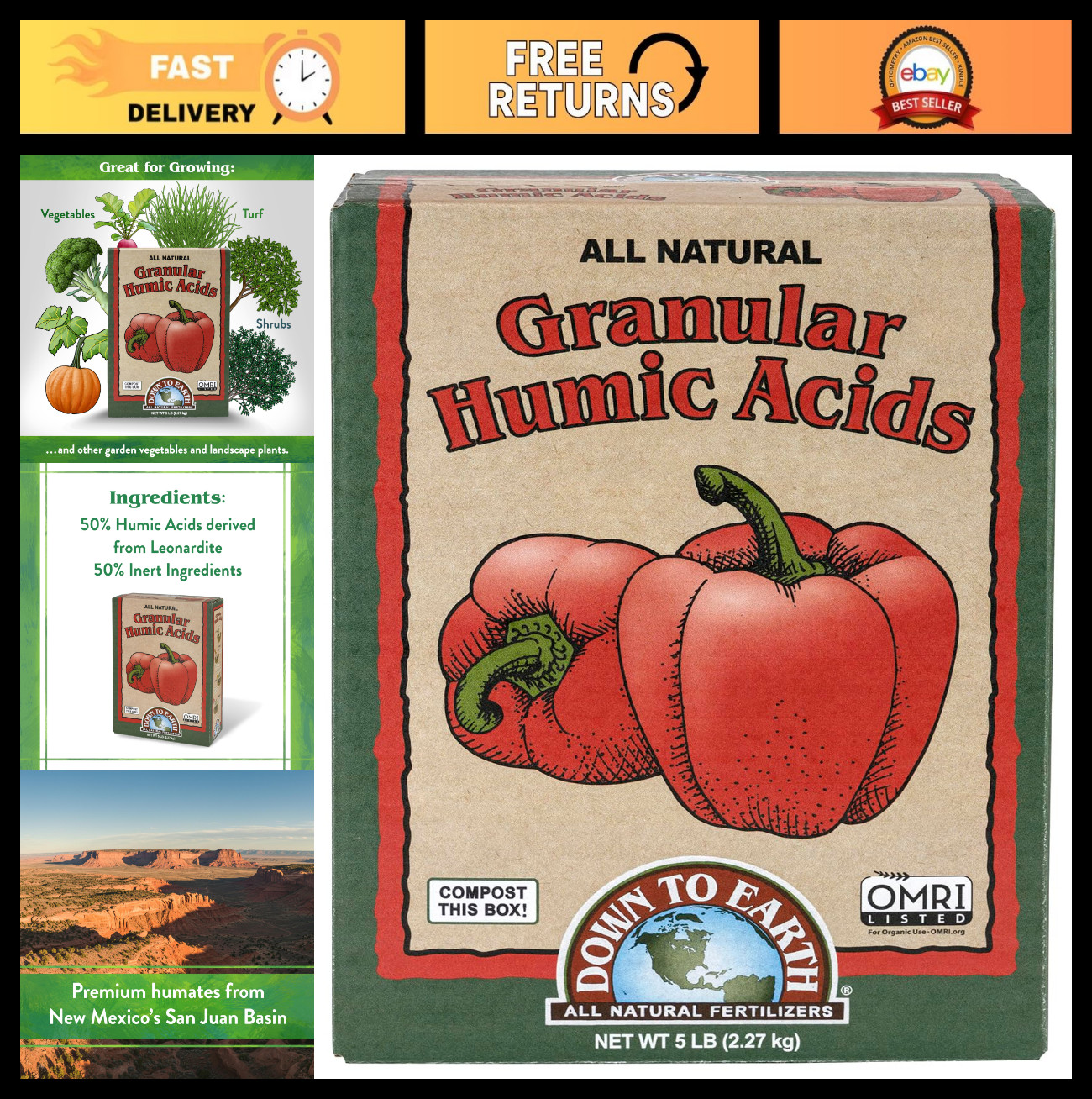 Organic Granular Fertilizer with Humic Acids – Soil Amendment, 5 lb, Boosts Nutr