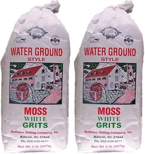 Moss Water Ground White Corn Grits 2 Lbs (Pack of 2)