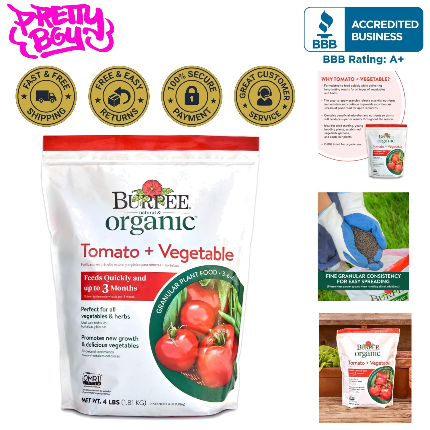 4 lb Organic Granular Plant Food for Vegetables – 3 Nutrients Guaranteed
