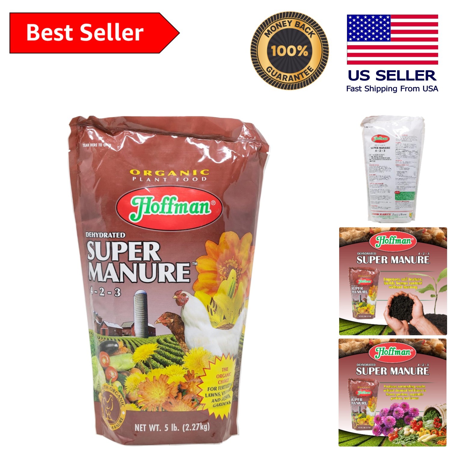Hoffman 4-2-3 Dehydrated Super Manure – 5 lb Organic Fertilizer for Gardens