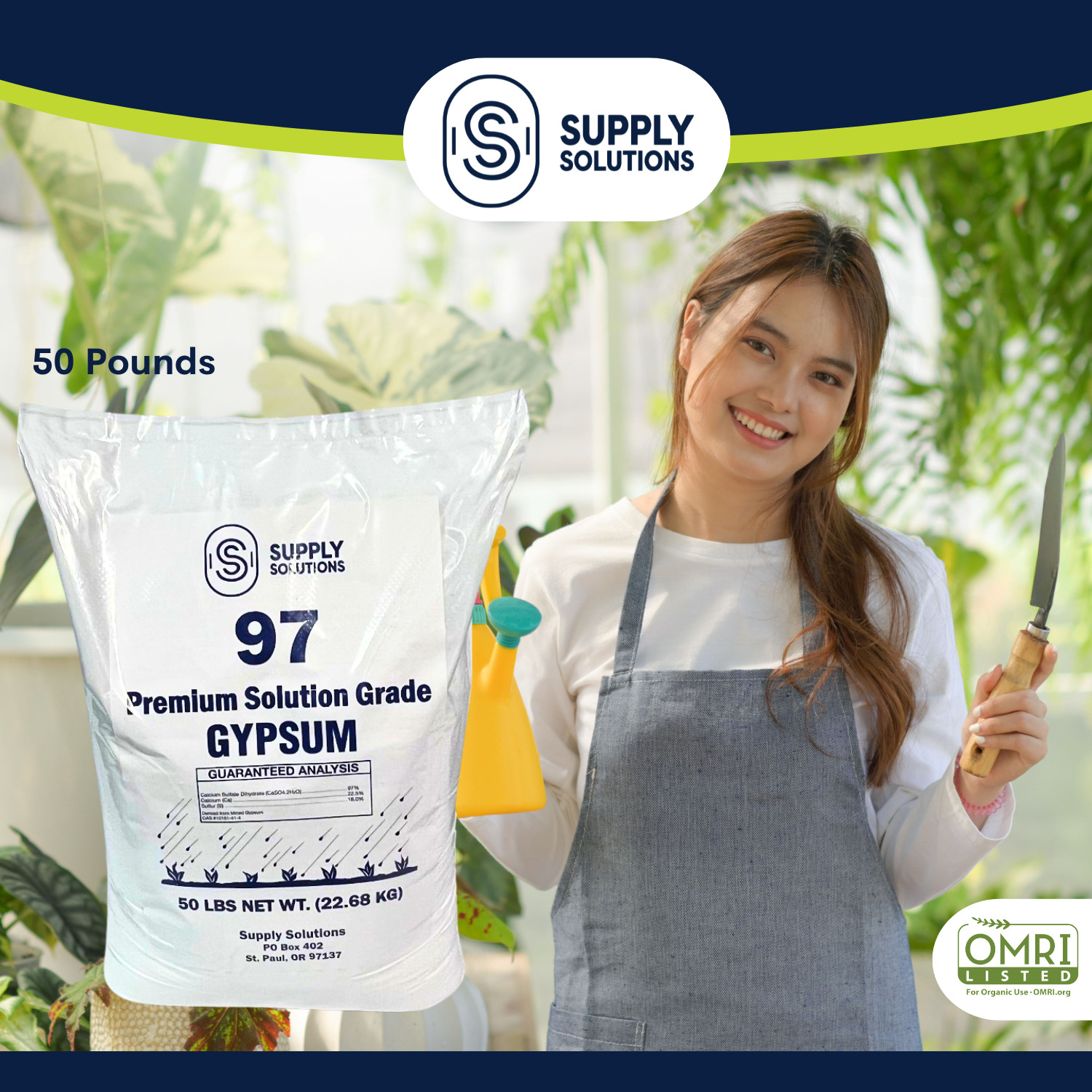 Premium 97 Solution Grade Gypsum – Organic Fast Acting Gypsum for Soil – 50 Lbs