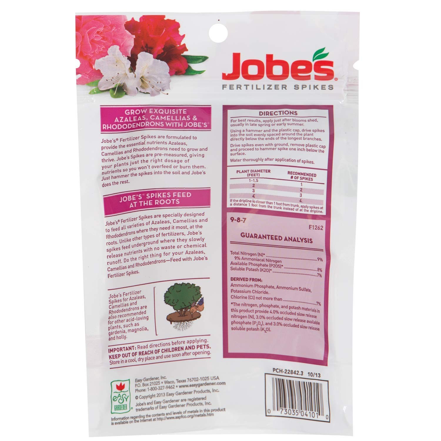 Jobe’s 100046761 Azalea, Camellia & Rhododendron Fertilizer Spikes 9-8-7, 3 P…