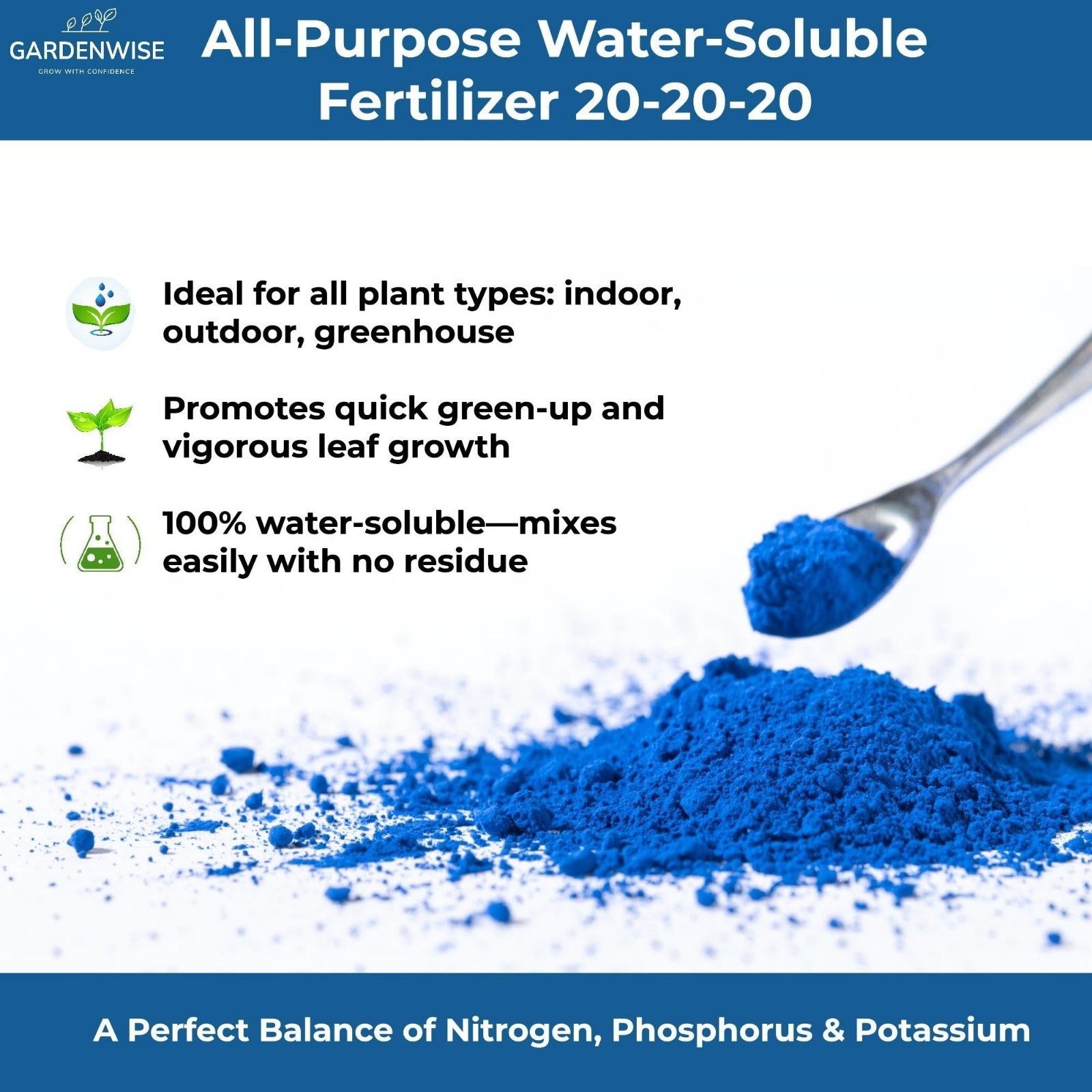 Water-Soluble 20-20-20 Fertilizer Powder for Indoor/Outdoor Plants, 2 Quarts