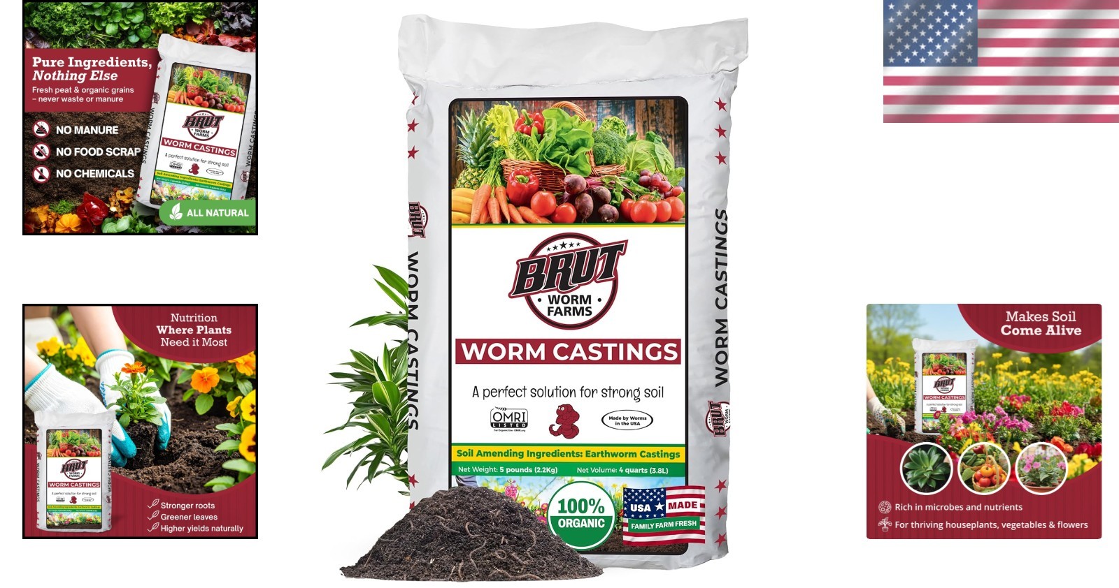 5 LB Brut Organic Worm Castings – Natural Nutrients for Indoor & Outdoor Plants