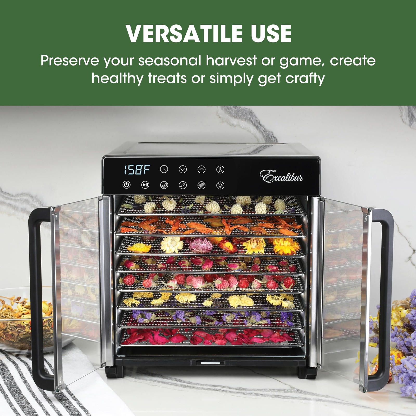 Excalibur Food Dehydrator 8-Tray for Jerky, Fruit, Vegetables, Herbs, Pet Tre…