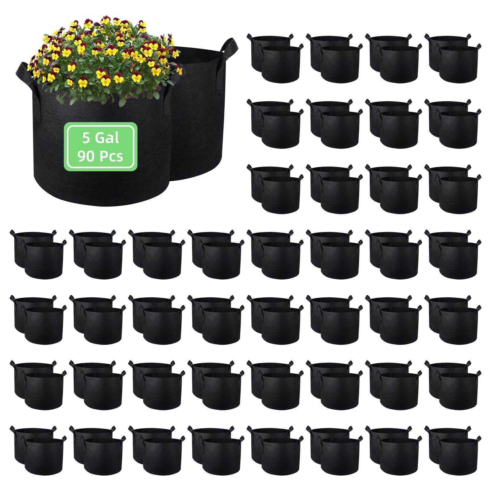 5 Gallon Grow Bags 90-Pack Garden Plant Aeration Fabric Pots with Handles Non…