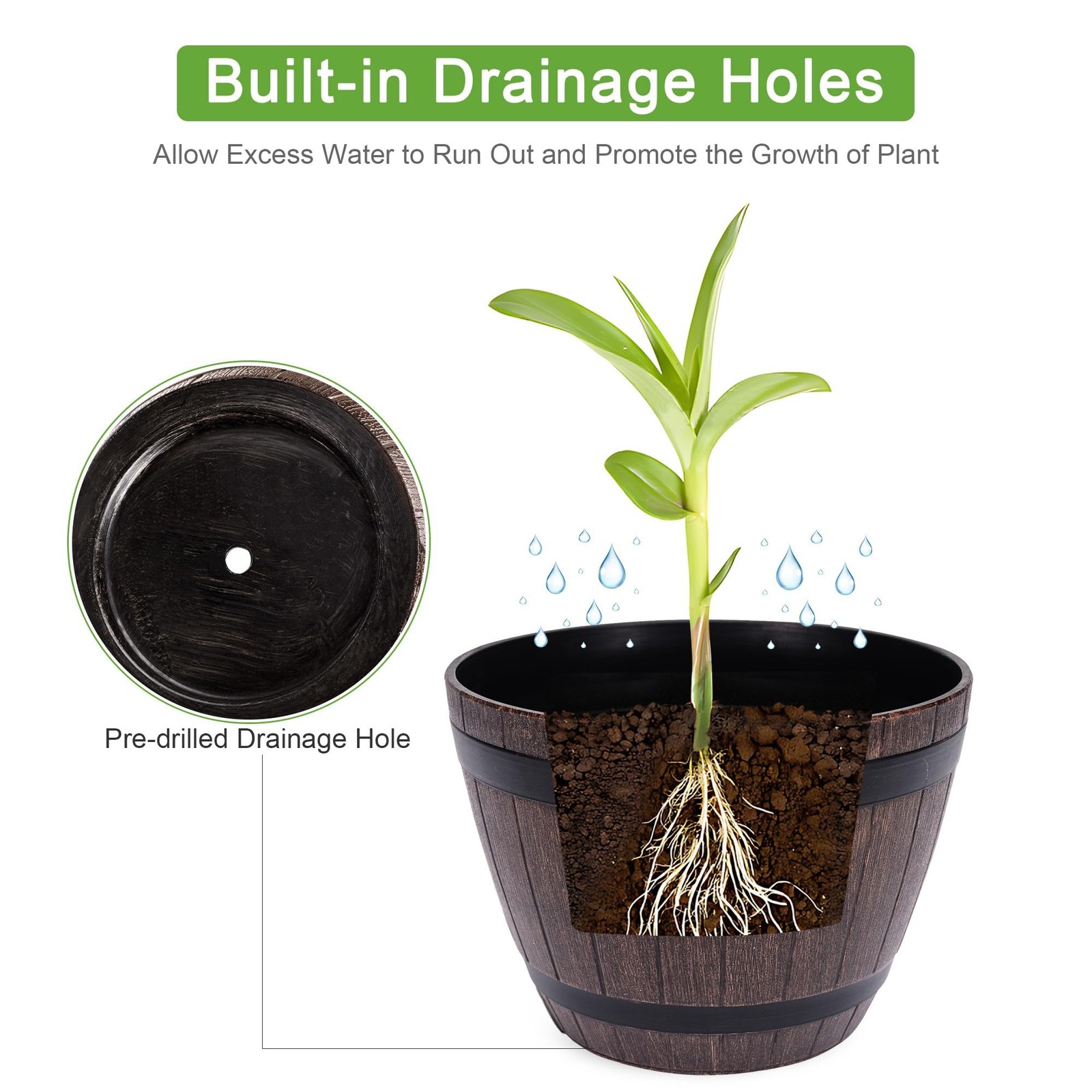 VECELO Plant Pots with Drainage Holes & Saucer, 13 Inch Flower Pots with Tray…