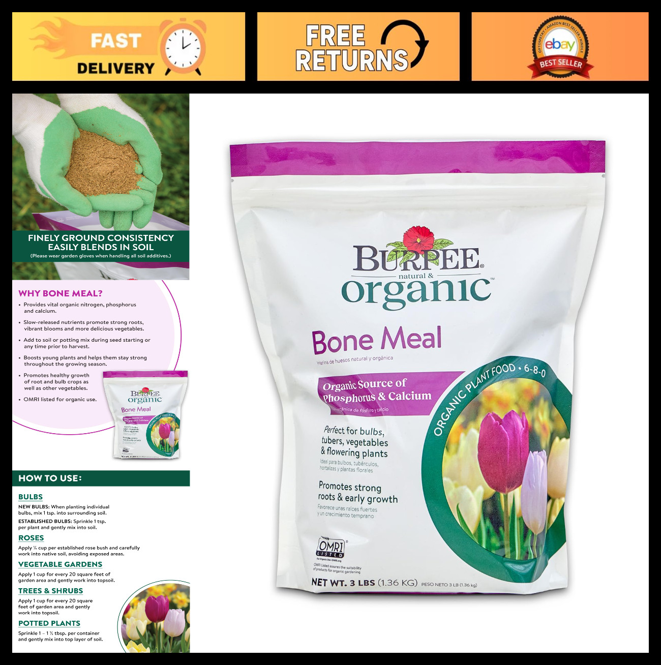 Organic Bone Meal Fertilizer for Strong Root Development | 3 lb | Ideal for Toma