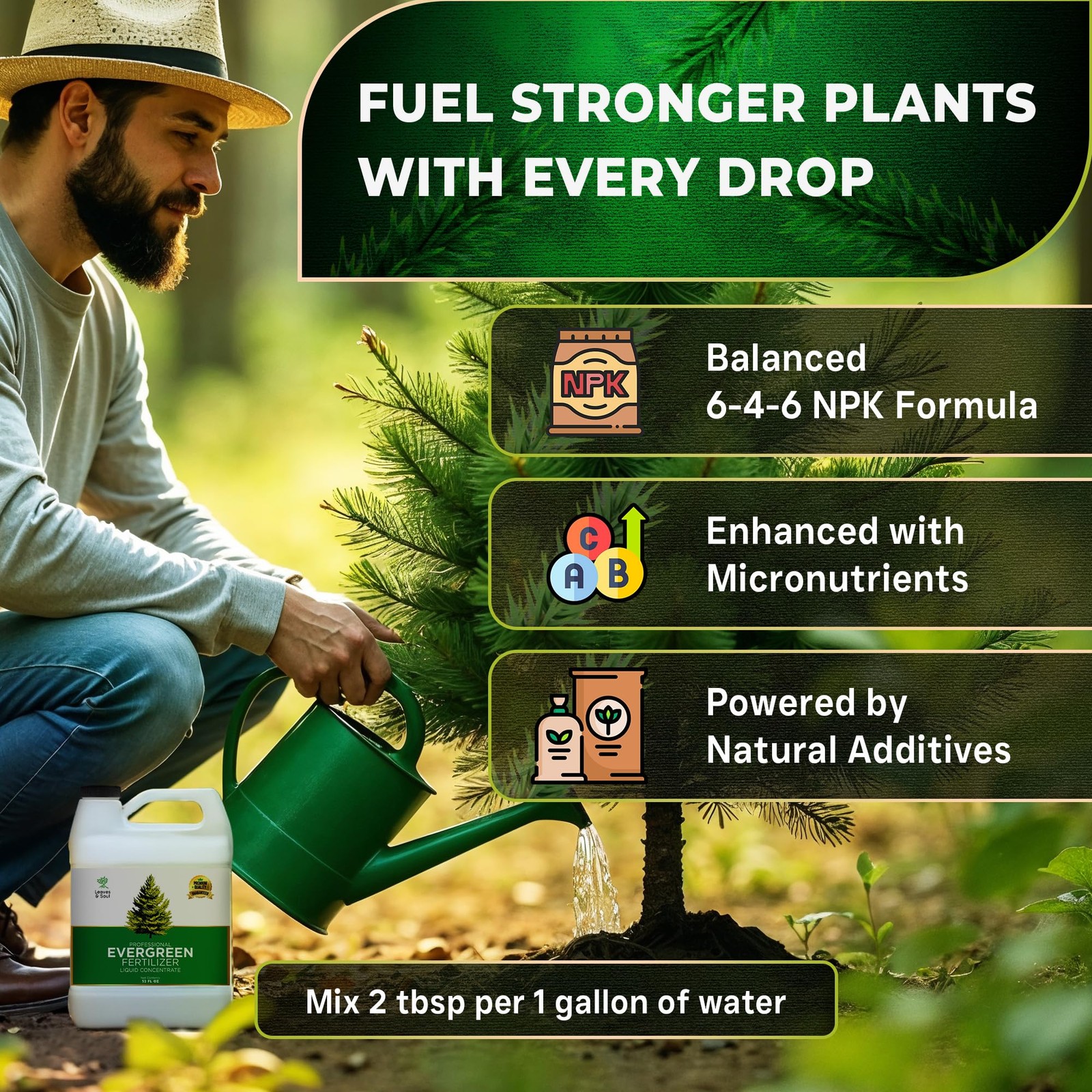 Leaves and Soul Evergreen Tree Fertilizer 32 oz, Professional Liquid Evergree…