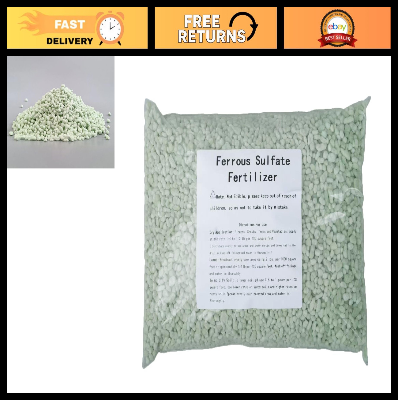 Ferrous Sulfate Granules 20% Iron for Greener Grass, Lawn, Trees & Gardens – 3 l
