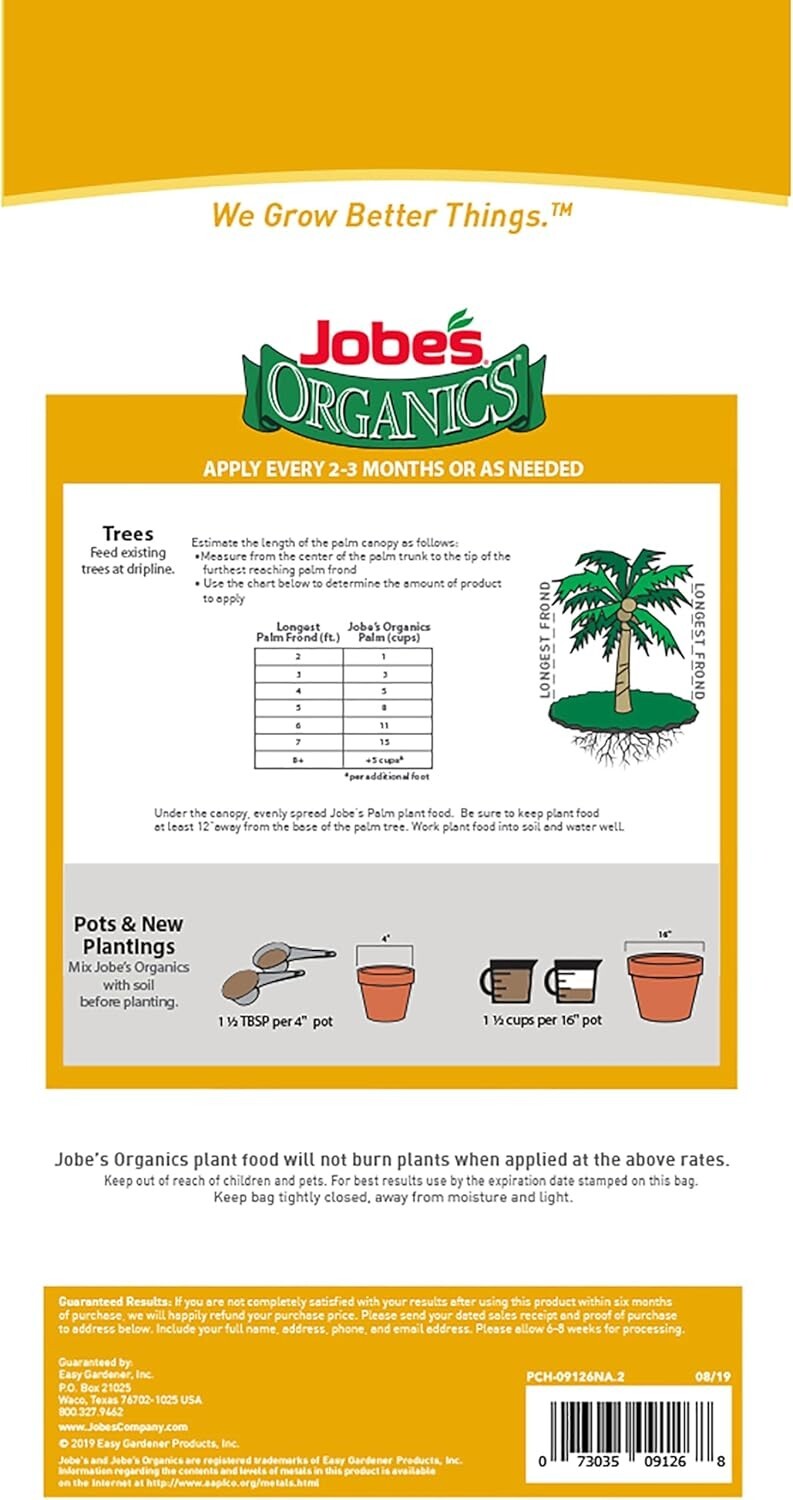 4 lbs Jobe’s Organic Palm Fertilizer – Easy Application, Lush Growth Solution