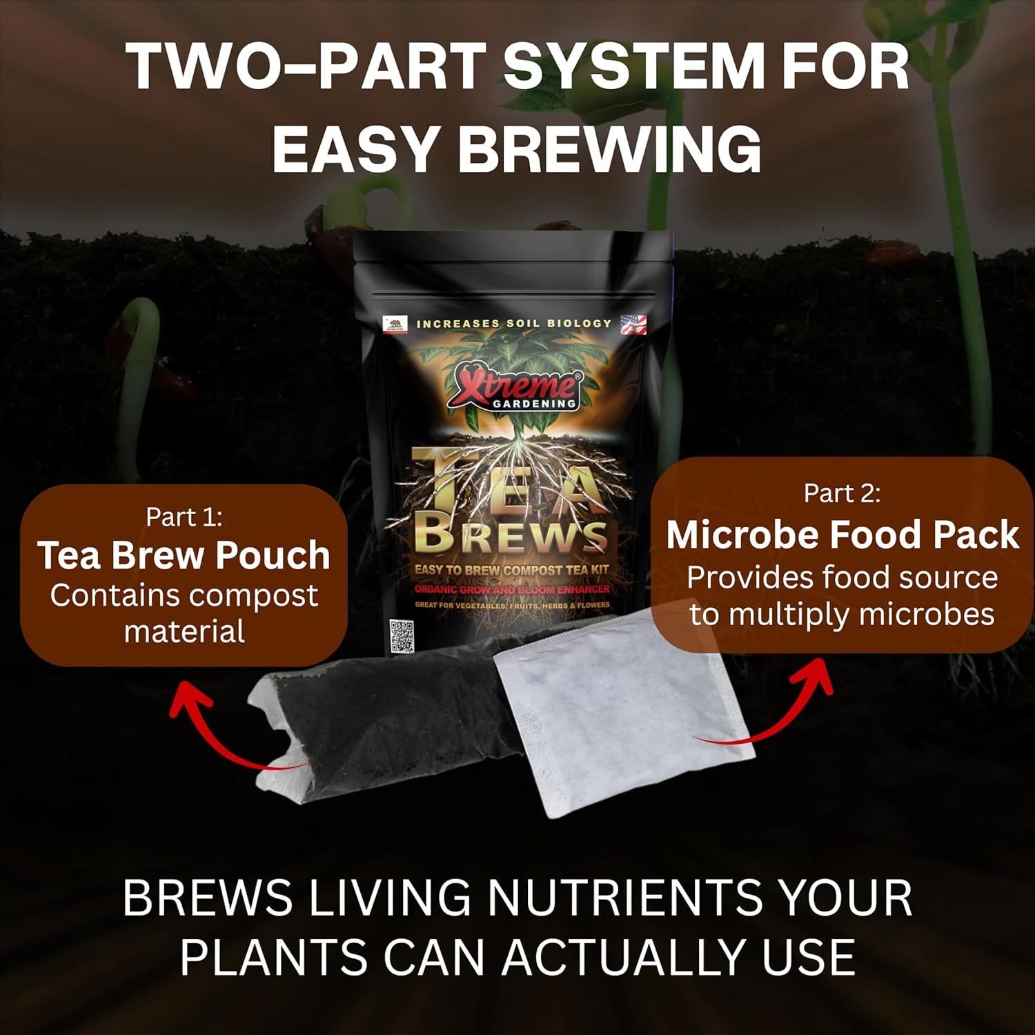Xtreme Tea Brews Compost Tea Kit 2 Pack Bloom Yield Booster Worm Castings 80g